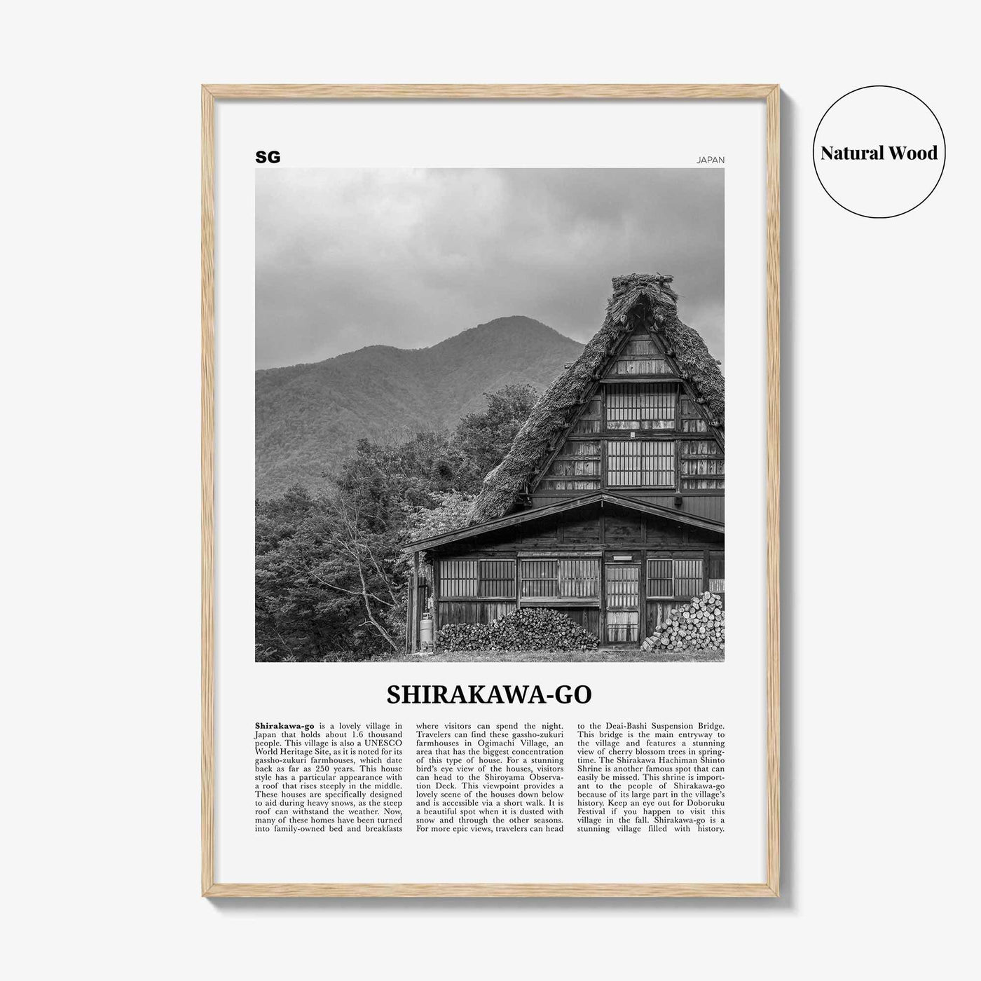 Shirakawa Go Print Black and White, Shirakawa-go Wall Art, Shirakawa-go Poster, Shirakawa-go Photo Shirakawa-go Décor Shirakawa-go Map Japan