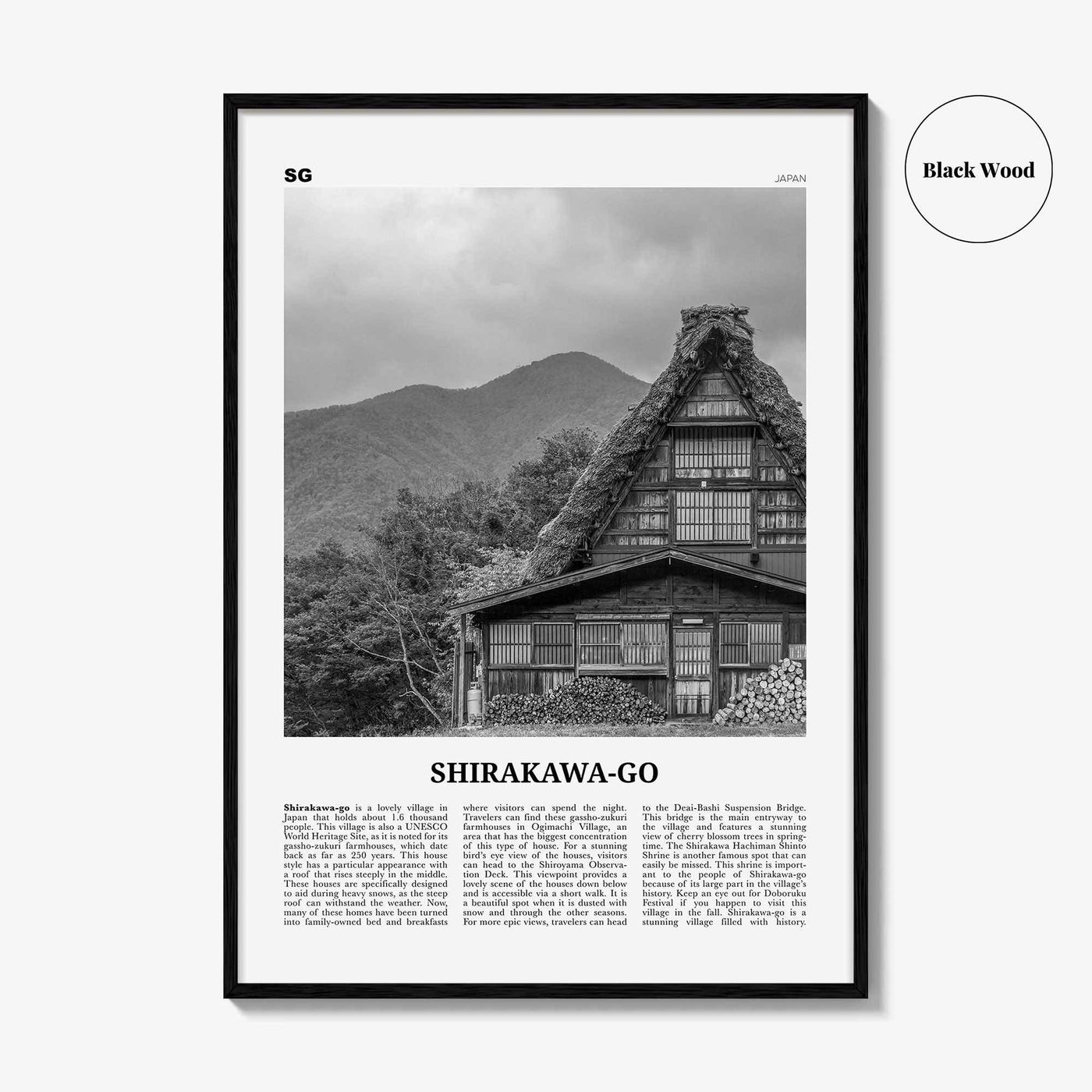 Shirakawa Go Print Black and White, Shirakawa-go Wall Art, Shirakawa-go Poster, Shirakawa-go Photo Shirakawa-go Décor Shirakawa-go Map Japan