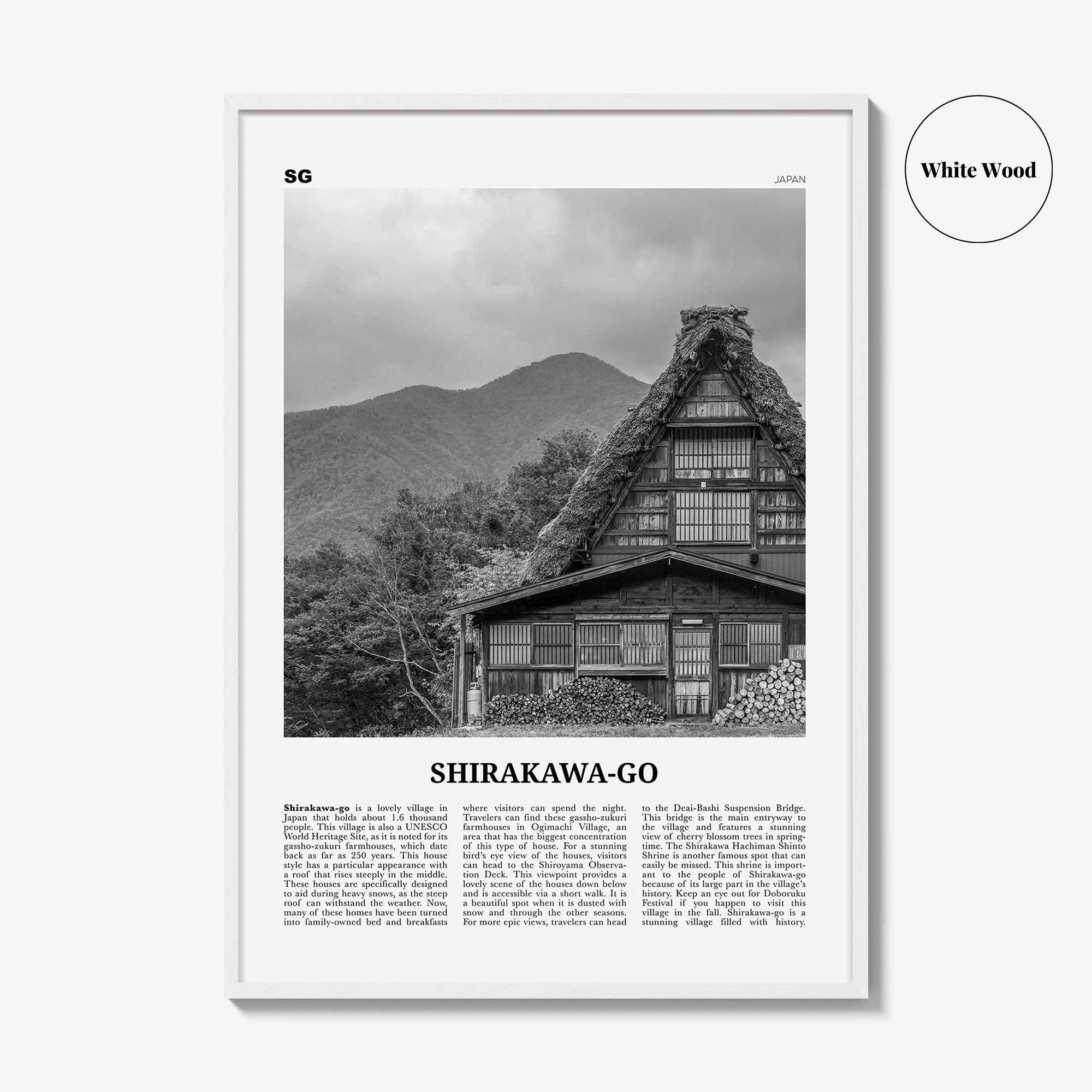 Shirakawa Go Print Black and White, Shirakawa-go Wall Art, Shirakawa-go Poster, Shirakawa-go Photo Shirakawa-go Décor Shirakawa-go Map Japan