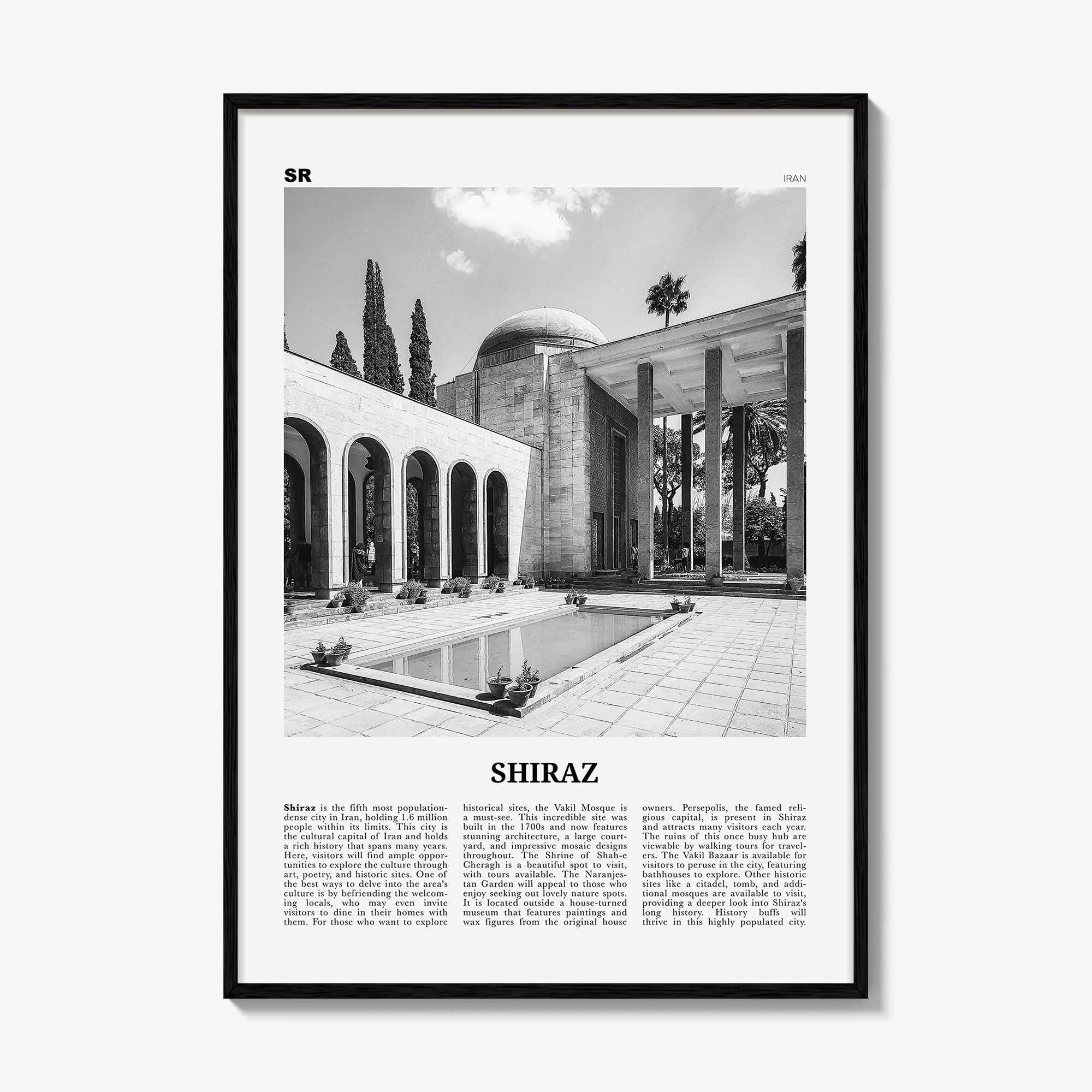 Shiraz Print Black and White, Shiraz Wall Art, Shiraz Poster, Shiraz Photo, Shiraz Wall Décor, Shiraz Map, Iran