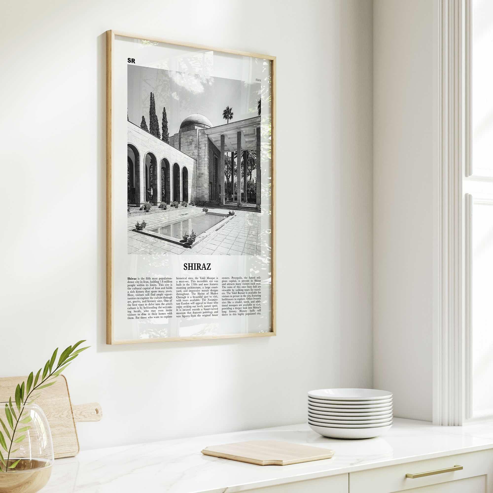 Shiraz Print Black and White, Shiraz Wall Art, Shiraz Poster, Shiraz Photo, Shiraz Wall Décor, Shiraz Map, Iran