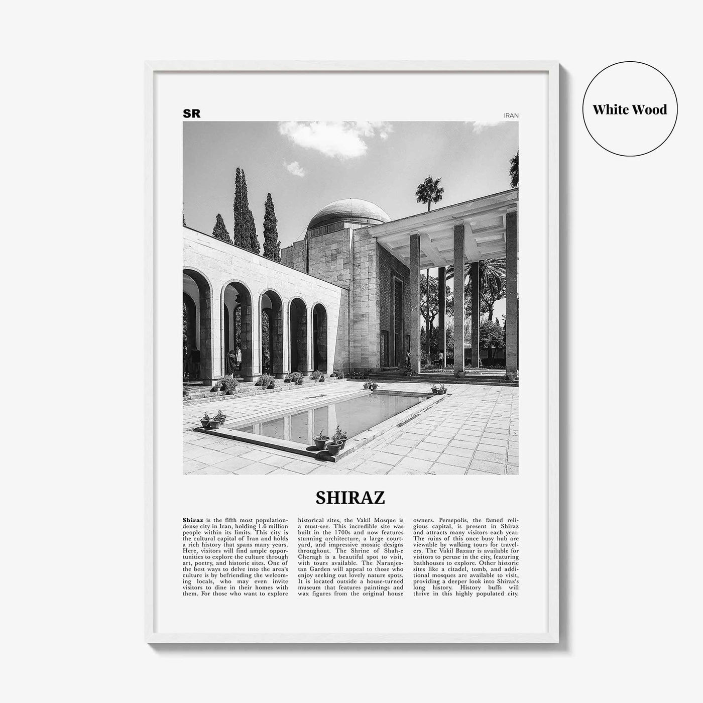 Shiraz Print Black and White, Shiraz Wall Art, Shiraz Poster, Shiraz Photo, Shiraz Wall Décor, Shiraz Map, Iran