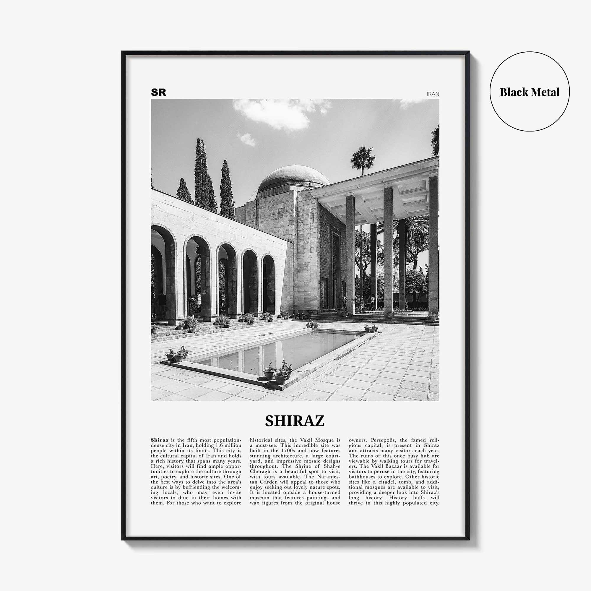 Shiraz Print Black and White, Shiraz Wall Art, Shiraz Poster, Shiraz Photo, Shiraz Wall Décor, Shiraz Map, Iran