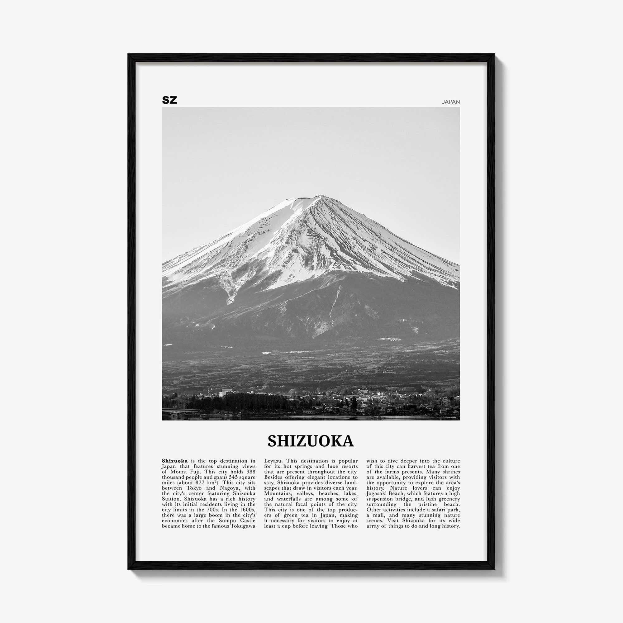Shizuoka Print Black and White, Shizuoka Wall Art, Shizuoka Poster, Shizuoka Photo, Shizuoka Wall Décor, Shizuoka Map, Japan