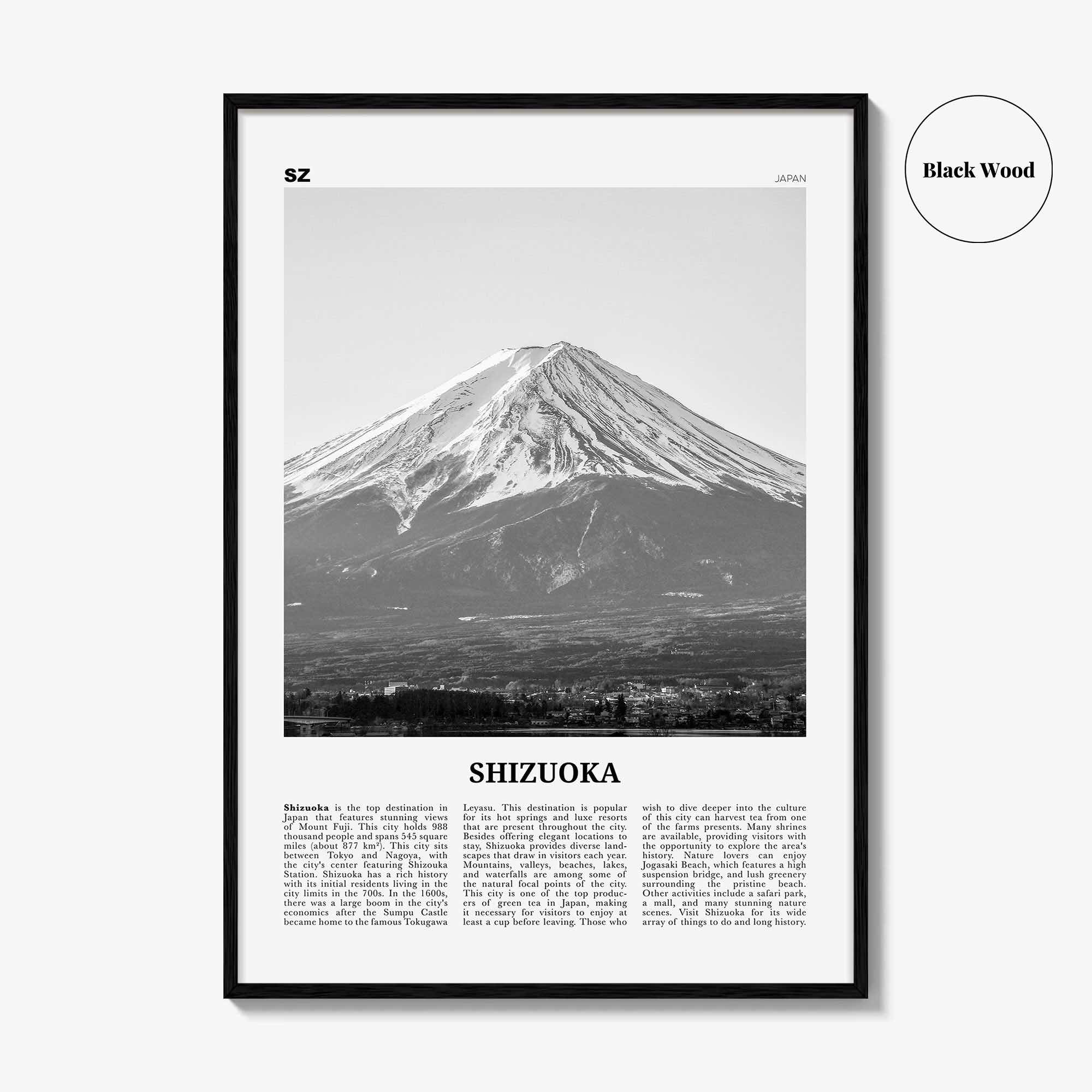 Shizuoka Print Black and White, Shizuoka Wall Art, Shizuoka Poster, Shizuoka Photo, Shizuoka Wall Décor, Shizuoka Map, Japan