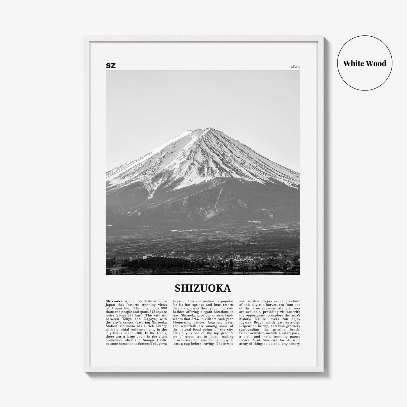 Shizuoka Print Black and White, Shizuoka Wall Art, Shizuoka Poster, Shizuoka Photo, Shizuoka Wall Décor, Shizuoka Map, Japan