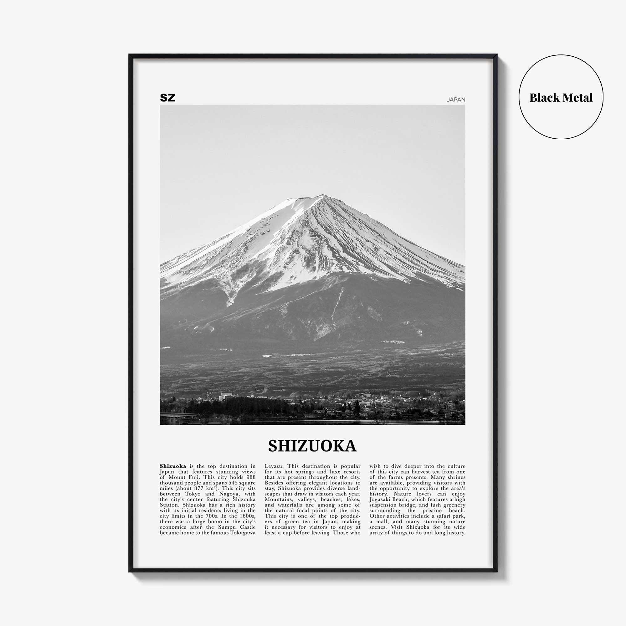 Shizuoka Print Black and White, Shizuoka Wall Art, Shizuoka Poster, Shizuoka Photo, Shizuoka Wall Décor, Shizuoka Map, Japan