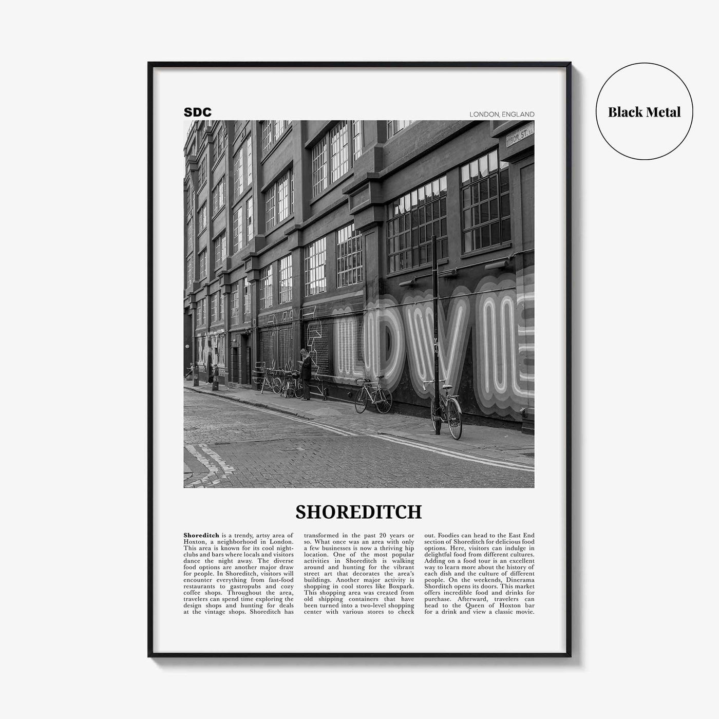 Shoreditch Print Black and White, Shoreditch Wall Art, Shoreditch Poster, Shoreditch Photo, Shoreditch Décor, Shoreditch Map, London England