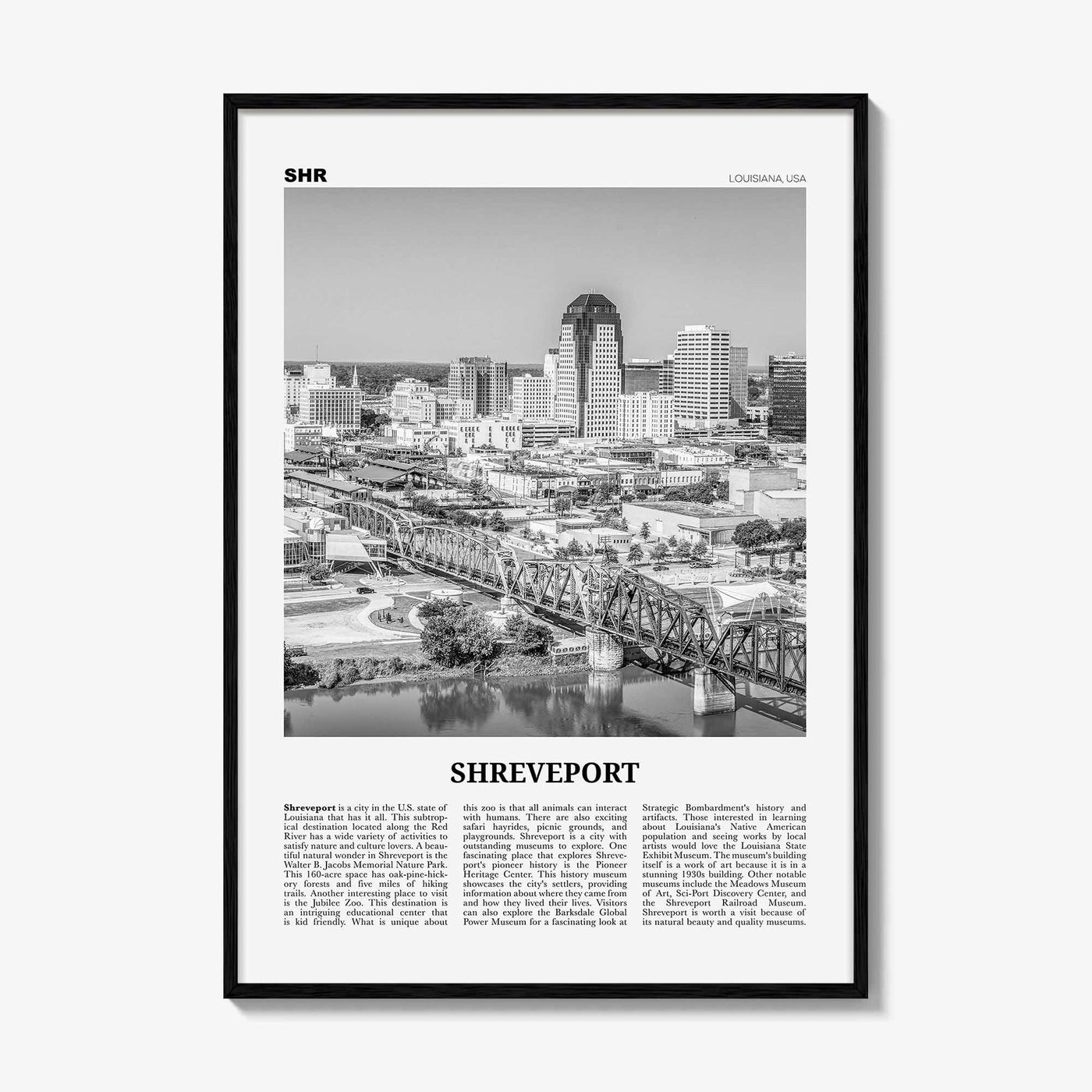 Shreveport Print Black and White, Shreveport Wall Art, Shreveport Poster, Shreveport Photo, Shreveport Wall Décor, Louisiana, USA