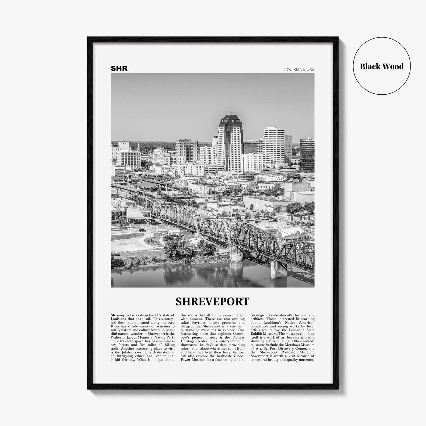 Shreveport Print Black and White, Shreveport Wall Art, Shreveport Poster, Shreveport Photo, Shreveport Wall Décor, Louisiana, USA