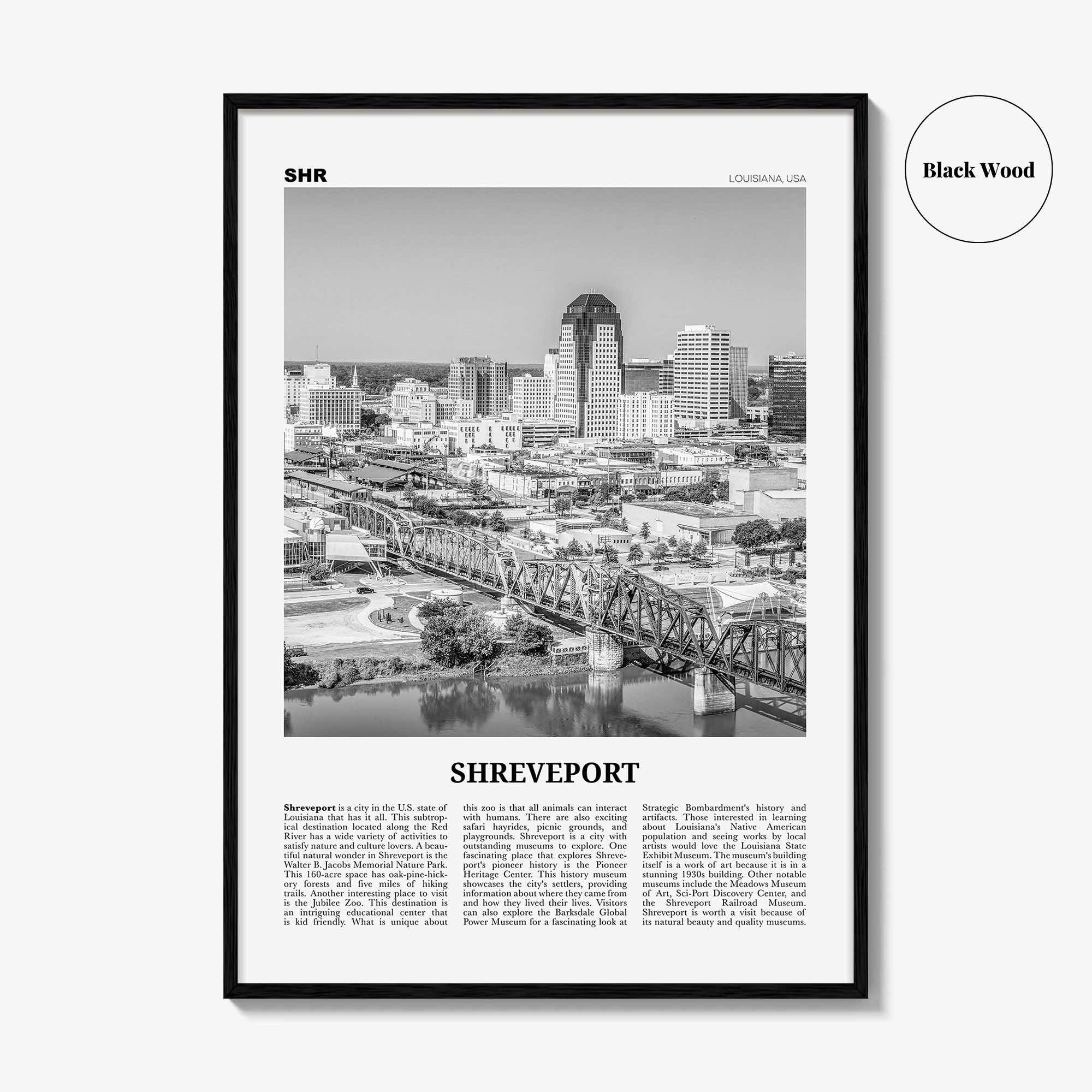 Shreveport Print Black and White, Shreveport Wall Art, Shreveport Poster, Shreveport Photo, Shreveport Wall Décor, Louisiana, USA