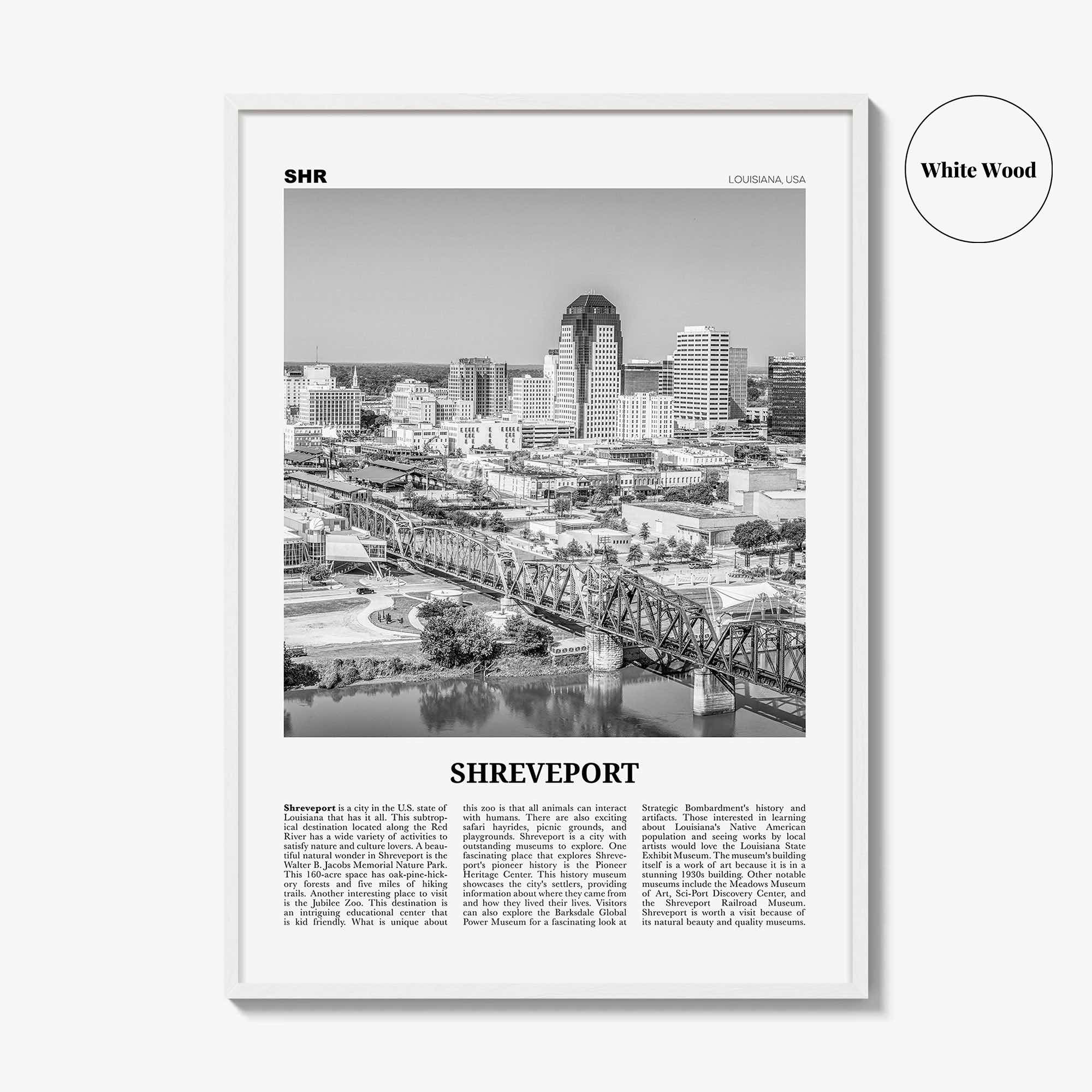 Shreveport Print Black and White, Shreveport Wall Art, Shreveport Poster, Shreveport Photo, Shreveport Wall Décor, Louisiana, USA