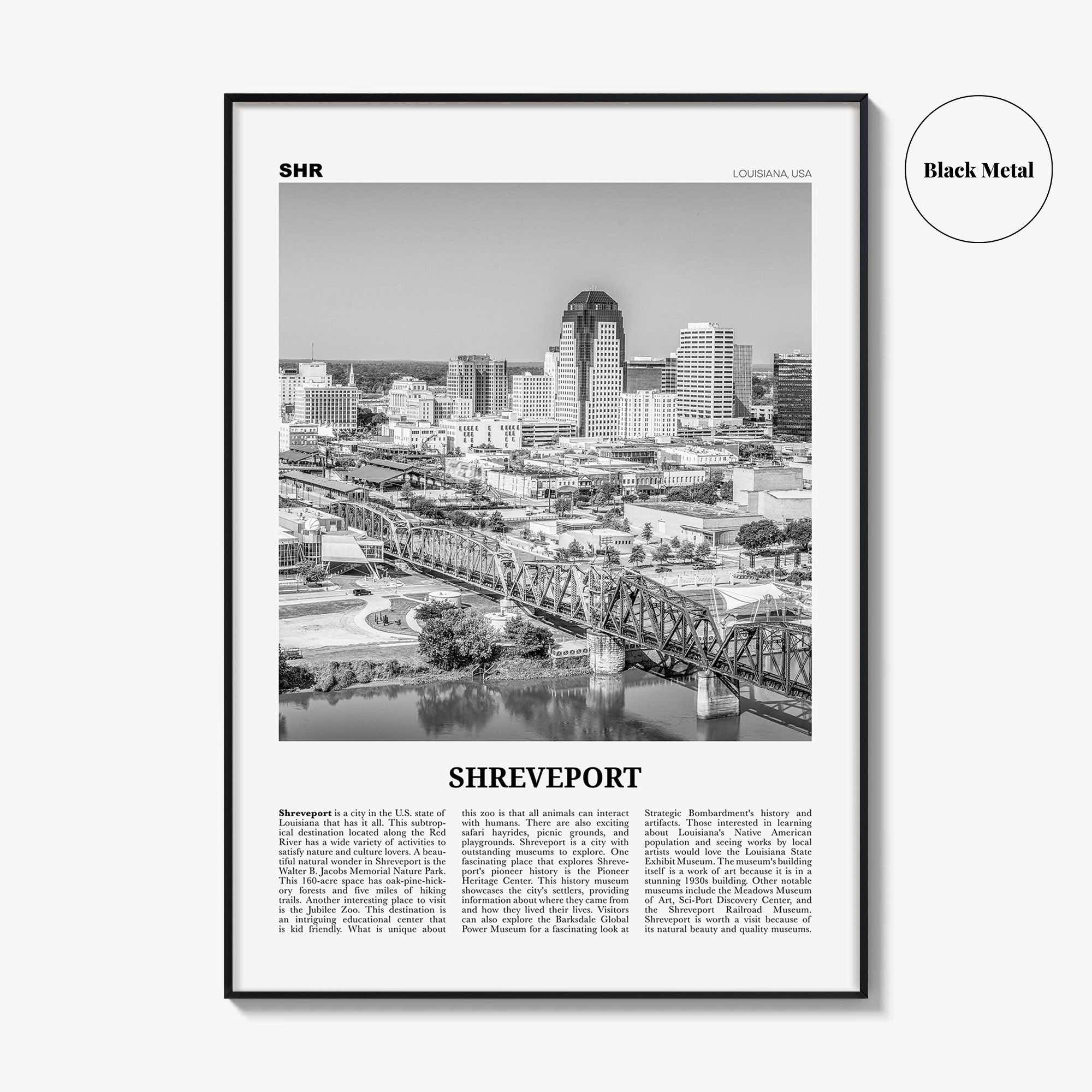 Shreveport Print Black and White, Shreveport Wall Art, Shreveport Poster, Shreveport Photo, Shreveport Wall Décor, Louisiana, USA