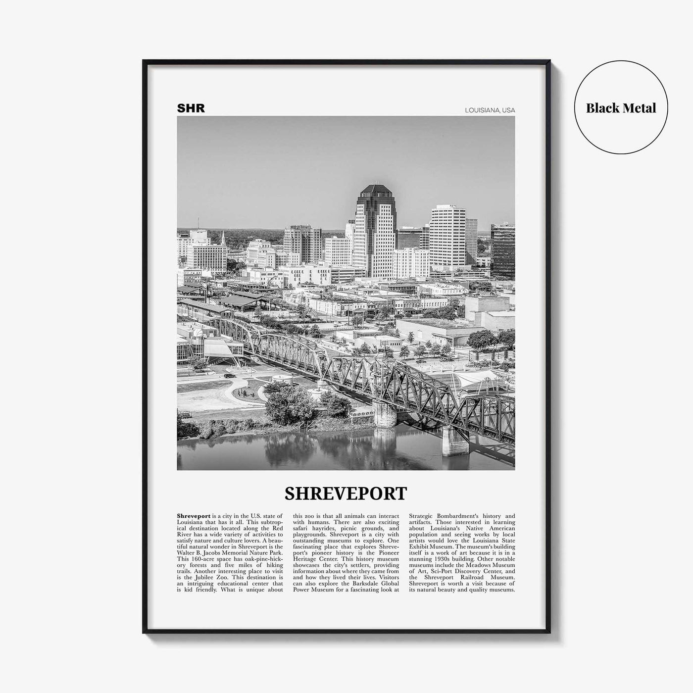 Shreveport Print Black and White, Shreveport Wall Art, Shreveport Poster, Shreveport Photo, Shreveport Wall Décor, Louisiana, USA