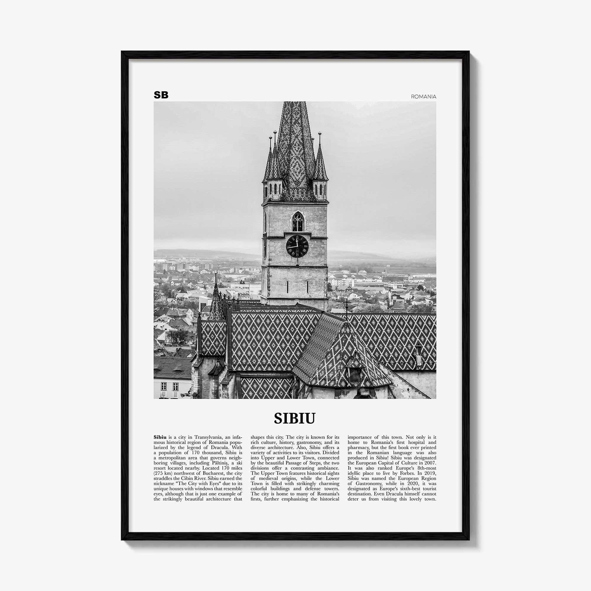 Sibiu Print Black and White, Sibiu Wall Art, Sibiu Poster, Sibiu Photo, Sibiu Wall Décor, Hermannstadt, Transylvania, Romania, Europe