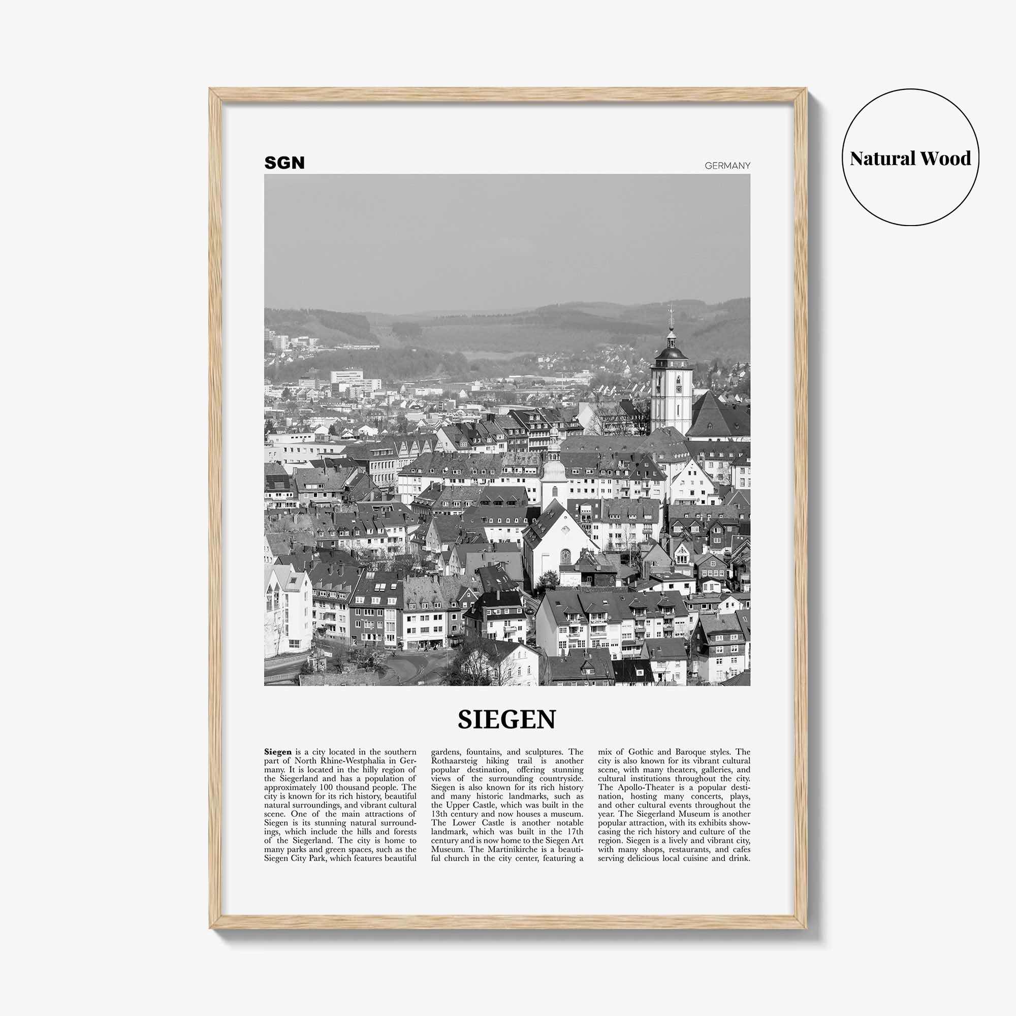 Siegen Print Black and White, Siegen Wall Art, Siegen Poster, Siegen Photo, Siegen Wall Décor, Siegen Map, Germany