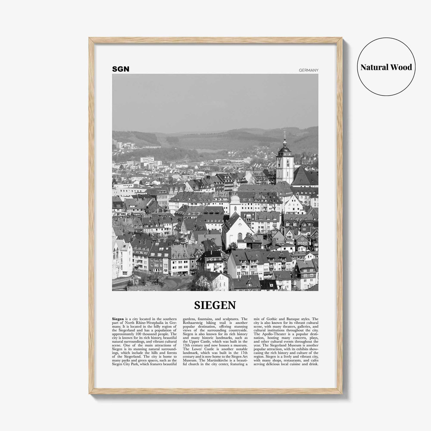 Siegen Print Black and White, Siegen Wall Art, Siegen Poster, Siegen Photo, Siegen Wall Décor, Siegen Map, Germany