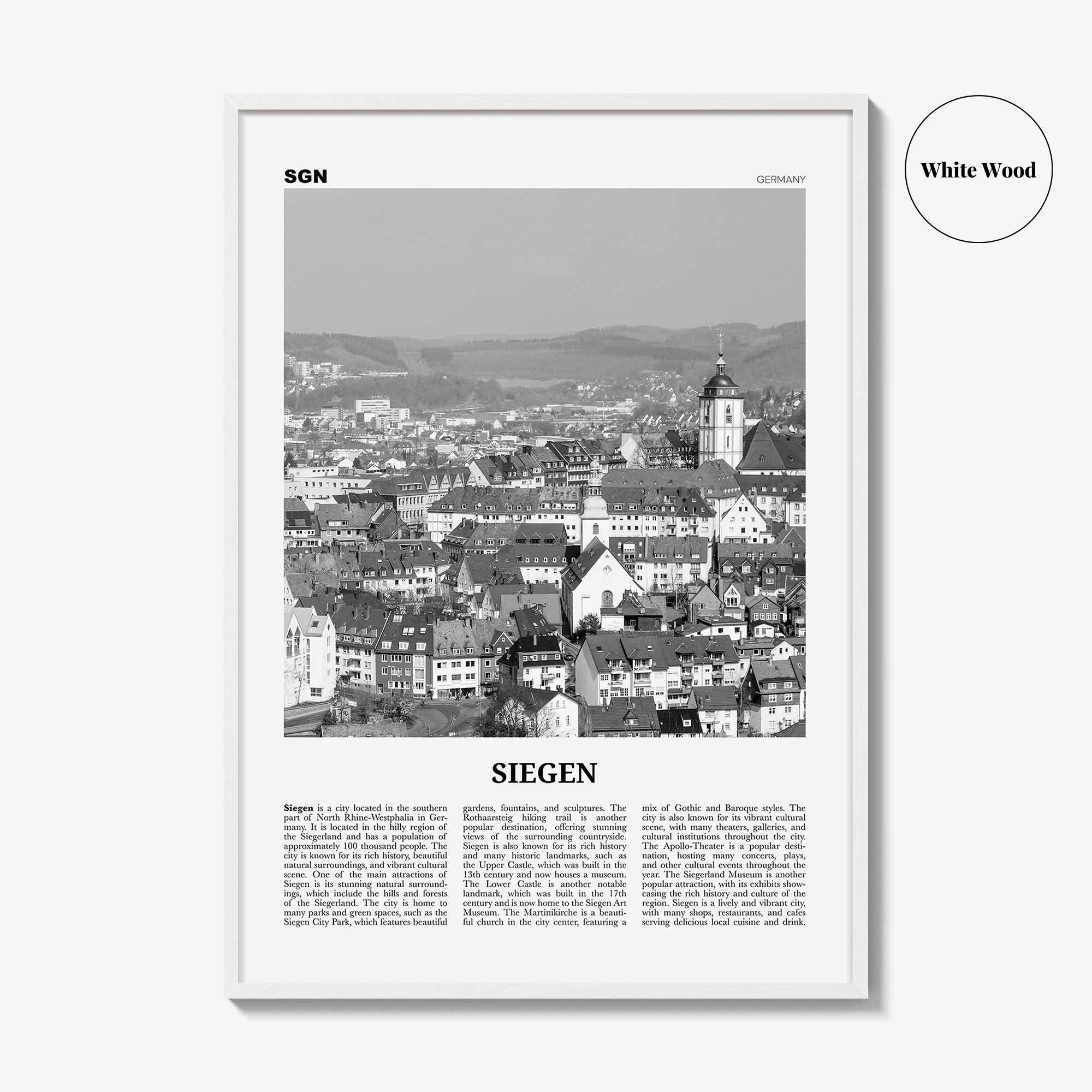 Siegen Print Black and White, Siegen Wall Art, Siegen Poster, Siegen Photo, Siegen Wall Décor, Siegen Map, Germany