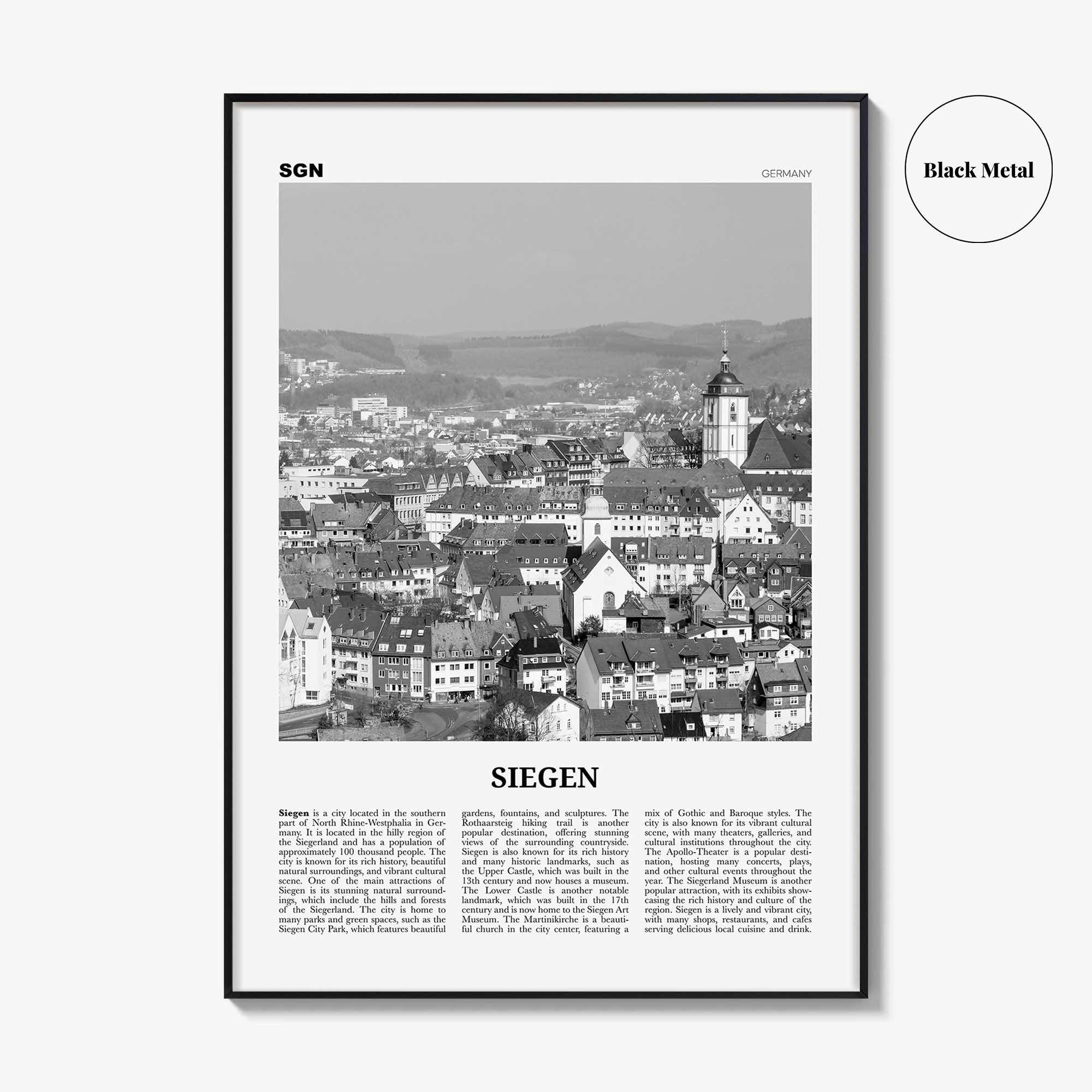Siegen Print Black and White, Siegen Wall Art, Siegen Poster, Siegen Photo, Siegen Wall Décor, Siegen Map, Germany