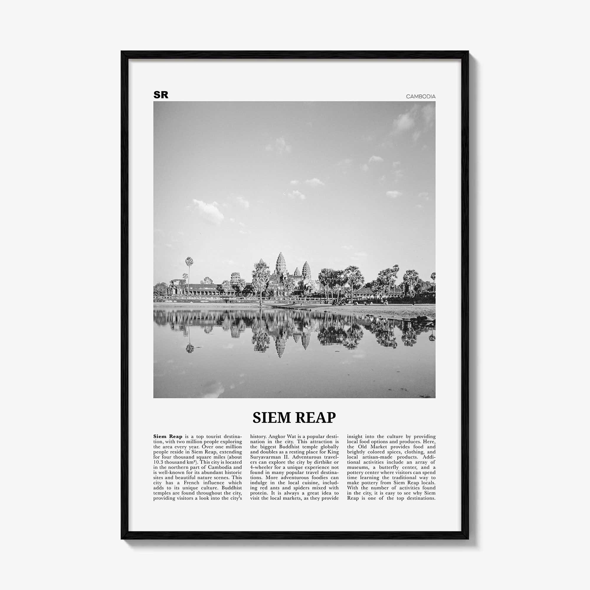 Siem Reap Print Black and White, Siem Reap Wall Art, Siem Reap Poster, Siem Reap Photo, Siem Reap Wall Décor, Siem Reap Map, Cambodia