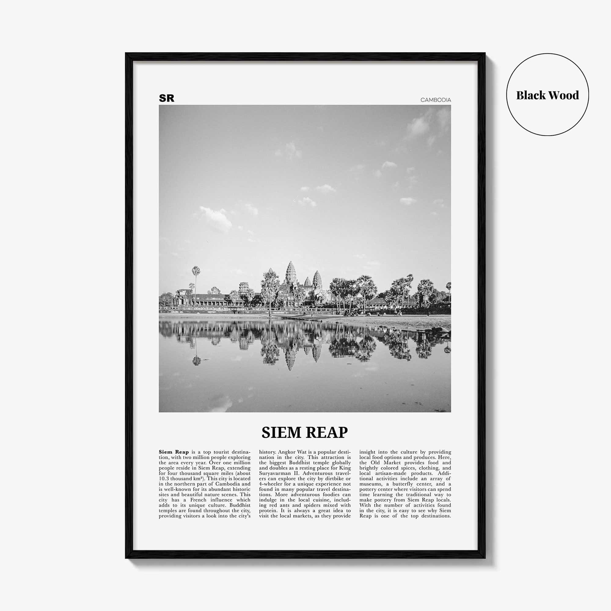 Siem Reap Print Black and White, Siem Reap Wall Art, Siem Reap Poster, Siem Reap Photo, Siem Reap Wall Décor, Siem Reap Map, Cambodia