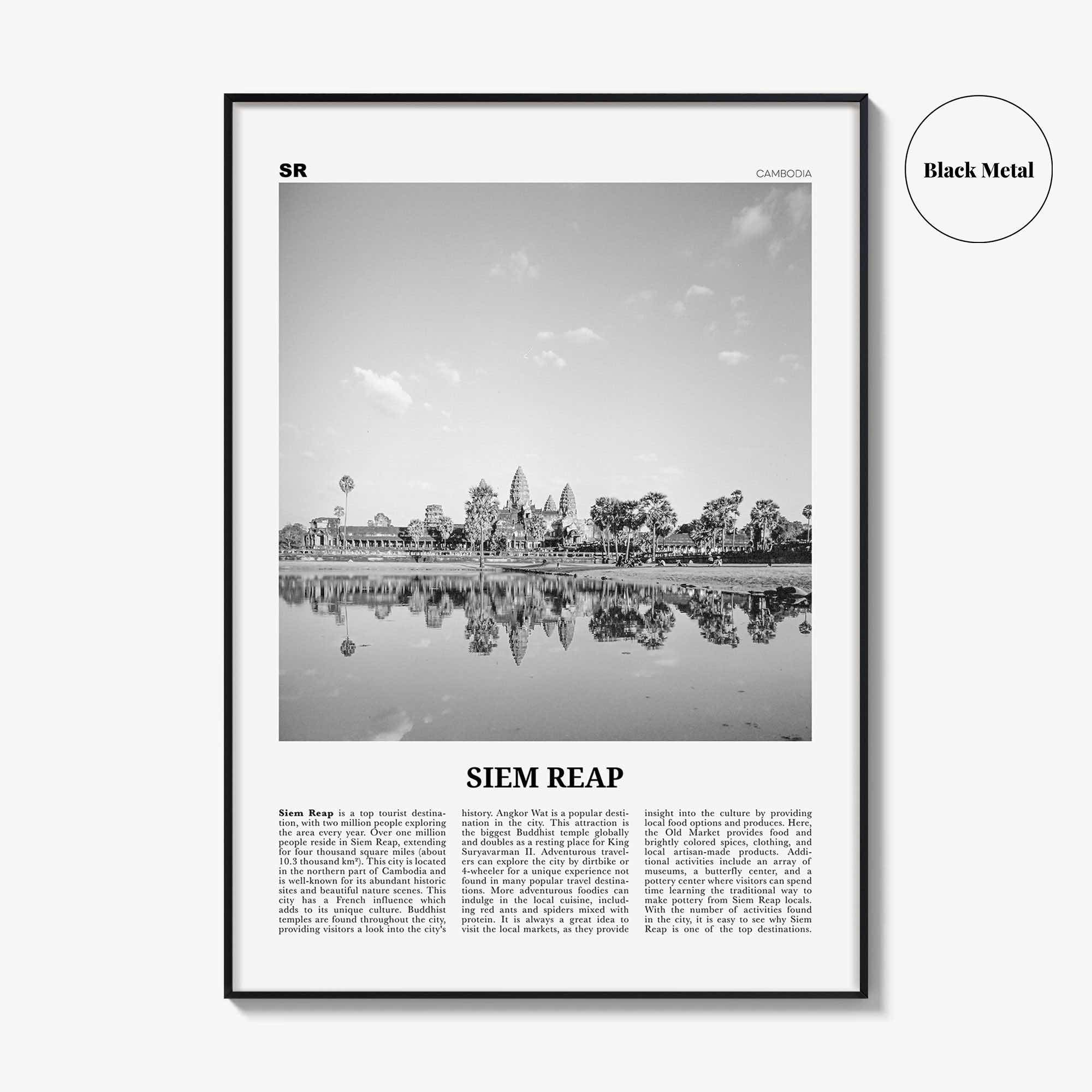 Siem Reap Print Black and White, Siem Reap Wall Art, Siem Reap Poster, Siem Reap Photo, Siem Reap Wall Décor, Siem Reap Map, Cambodia