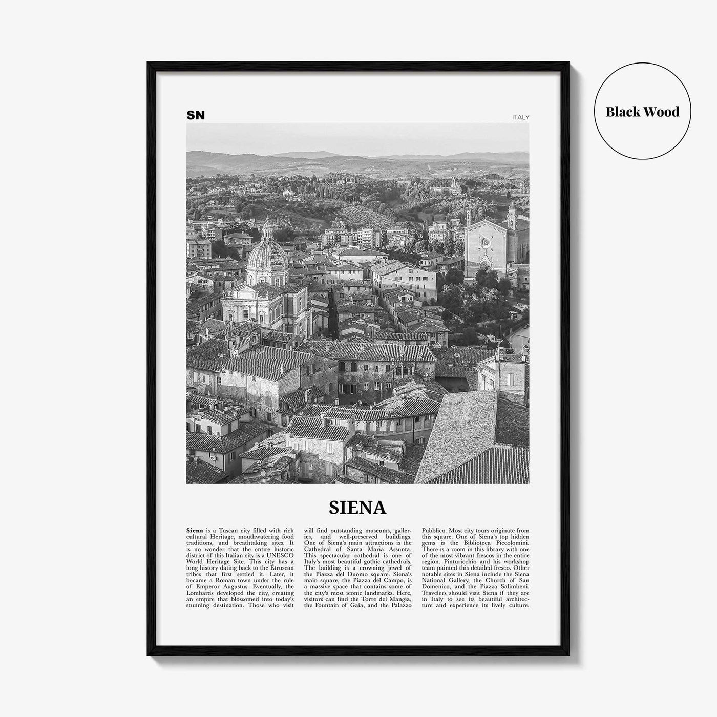 Siena Print Black and White, Siena Wall Art, Siena Poster, Siena Photo, Siena Wall Décor, Italy, Italia