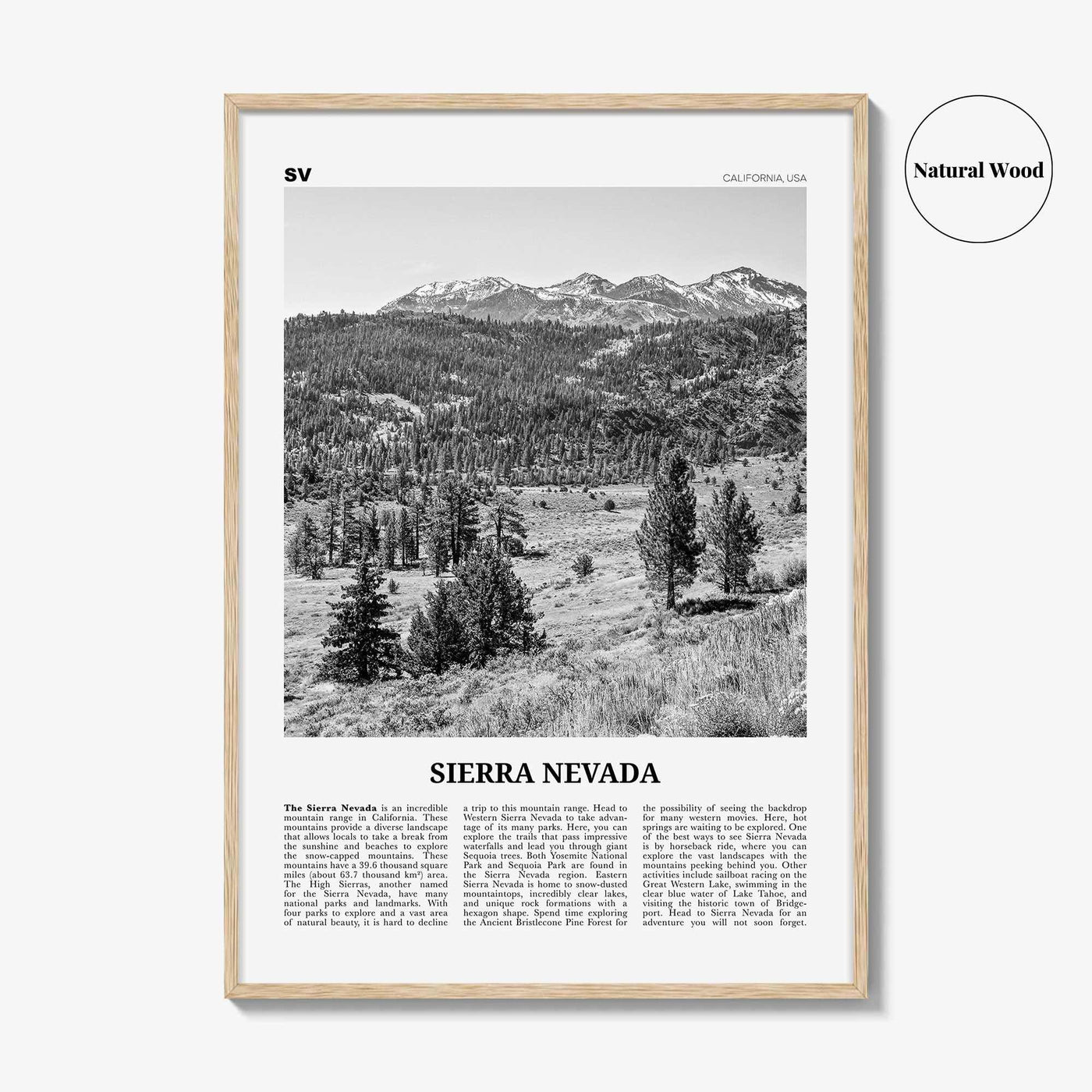 Sierra Nevada Print Black and White, Sierra Nevada  Wall Art, Sierra Nevada Poster,  Sierra Nevada Photo, Sierra Nevada Décor, California