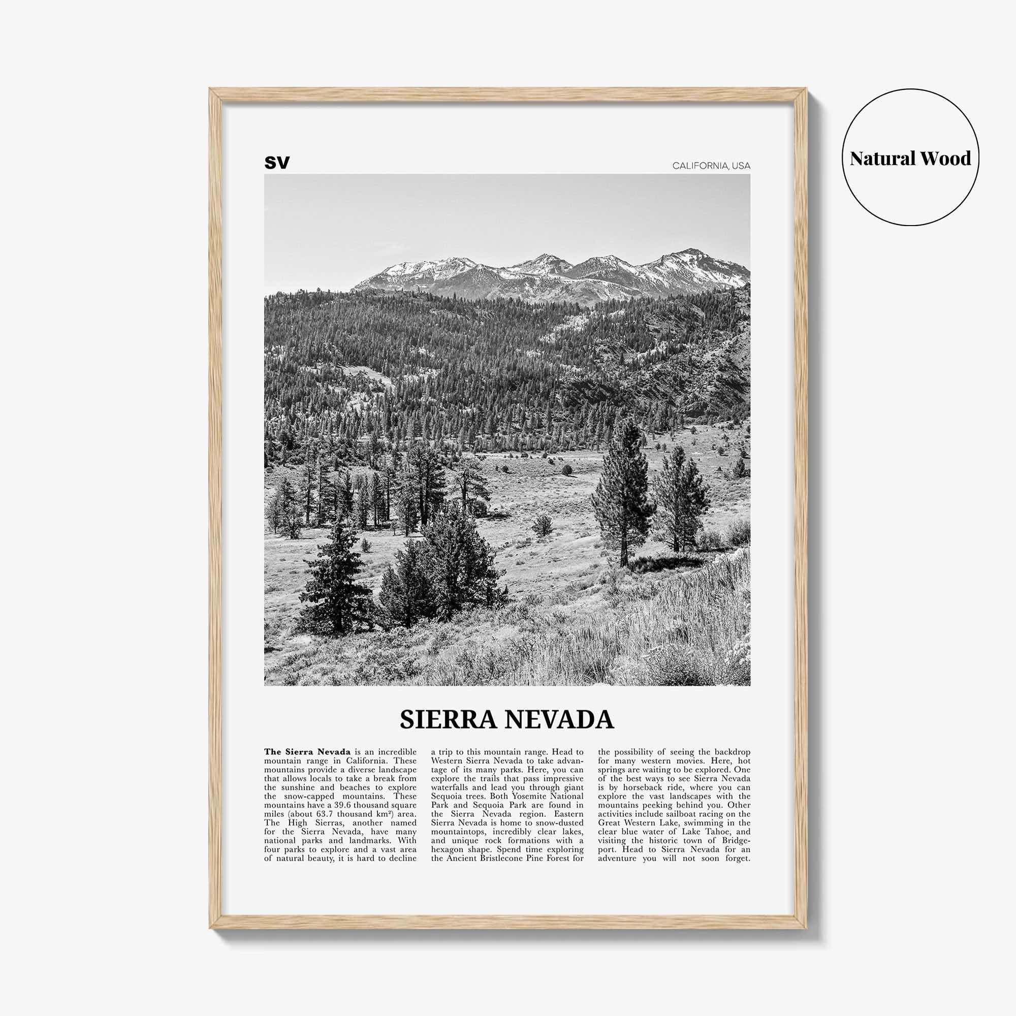 Sierra Nevada Print Black and White, Sierra Nevada  Wall Art, Sierra Nevada Poster,  Sierra Nevada Photo, Sierra Nevada Décor, California