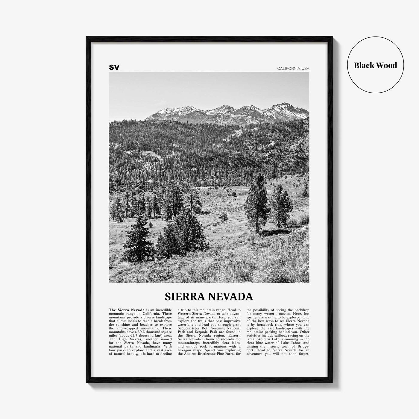 Sierra Nevada Print Black and White, Sierra Nevada  Wall Art, Sierra Nevada Poster,  Sierra Nevada Photo, Sierra Nevada Décor, California