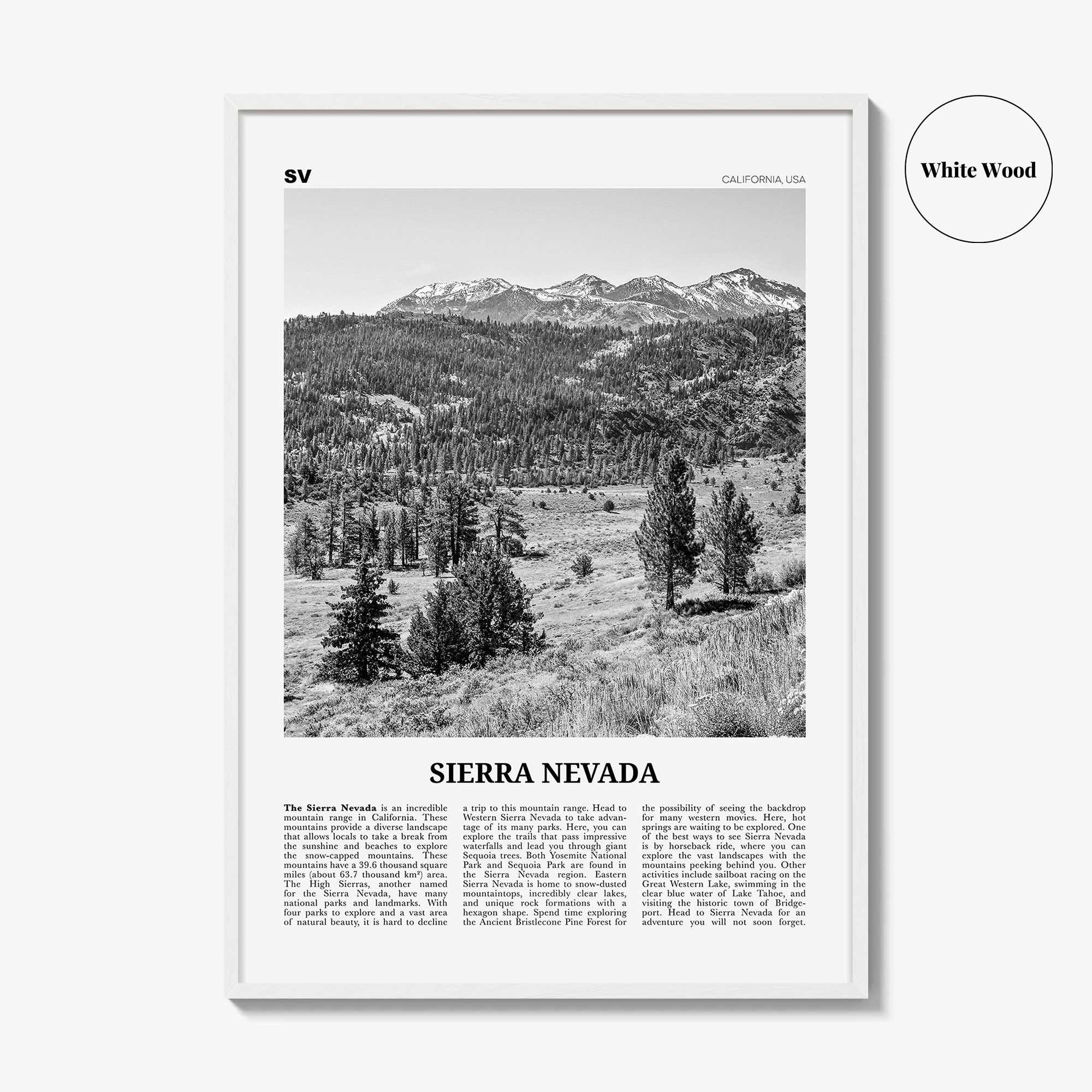 Sierra Nevada Print Black and White, Sierra Nevada  Wall Art, Sierra Nevada Poster,  Sierra Nevada Photo, Sierra Nevada Décor, California