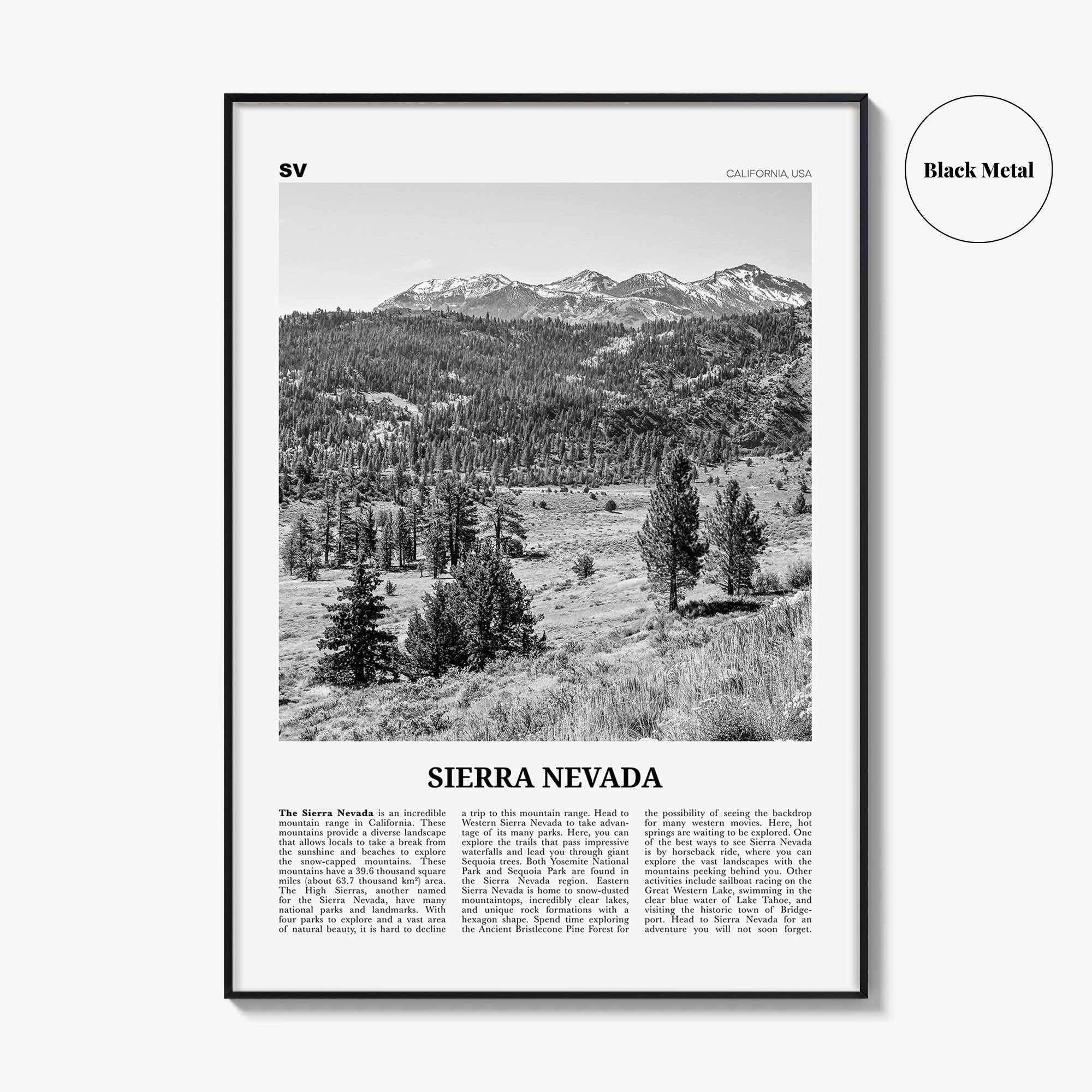 Sierra Nevada Print Black and White, Sierra Nevada  Wall Art, Sierra Nevada Poster,  Sierra Nevada Photo, Sierra Nevada Décor, California