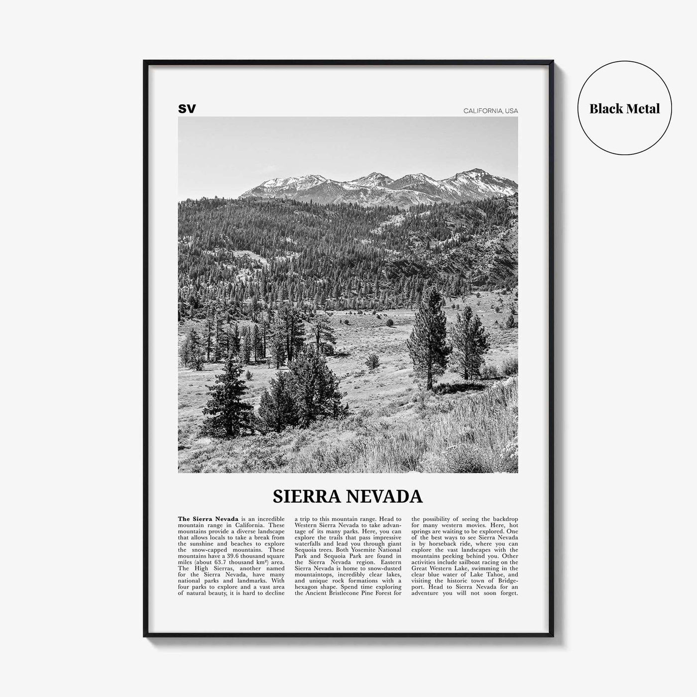 Sierra Nevada Print Black and White, Sierra Nevada  Wall Art, Sierra Nevada Poster,  Sierra Nevada Photo, Sierra Nevada Décor, California