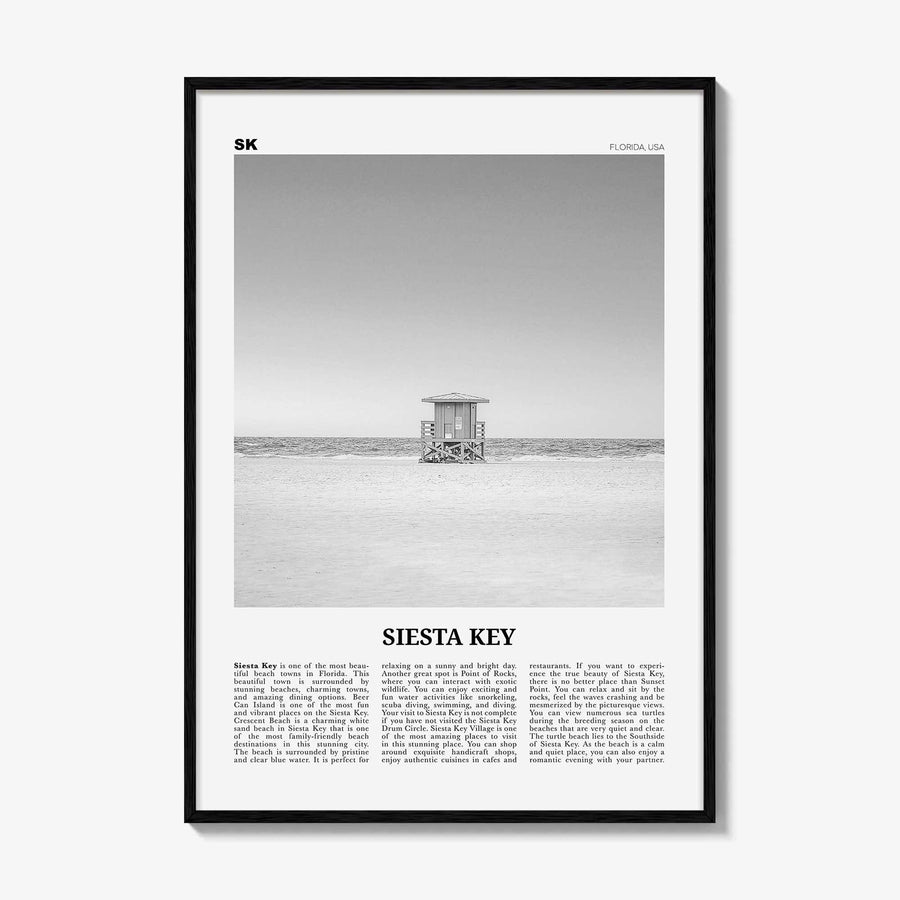 Siesta Key Print Black and White, Siesta Key Wall Art, Siesta Key Poster, Siesta Key Photo, Siesta Key Map, Florida, USA