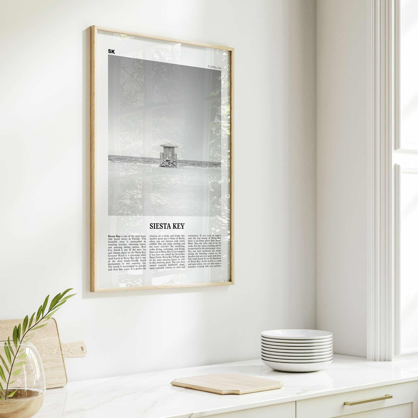 Siesta Key Print Black and White, Siesta Key Wall Art, Siesta Key Poster, Siesta Key Photo, Siesta Key Map, Florida, USA