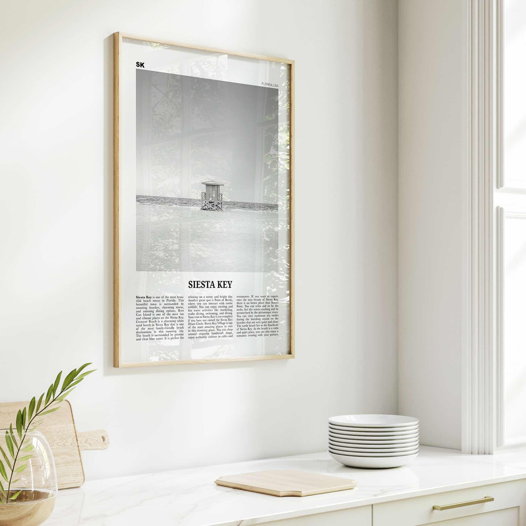 Siesta Key Print Black and White, Siesta Key Wall Art, Siesta Key Poster, Siesta Key Photo, Siesta Key Map, Florida, USA