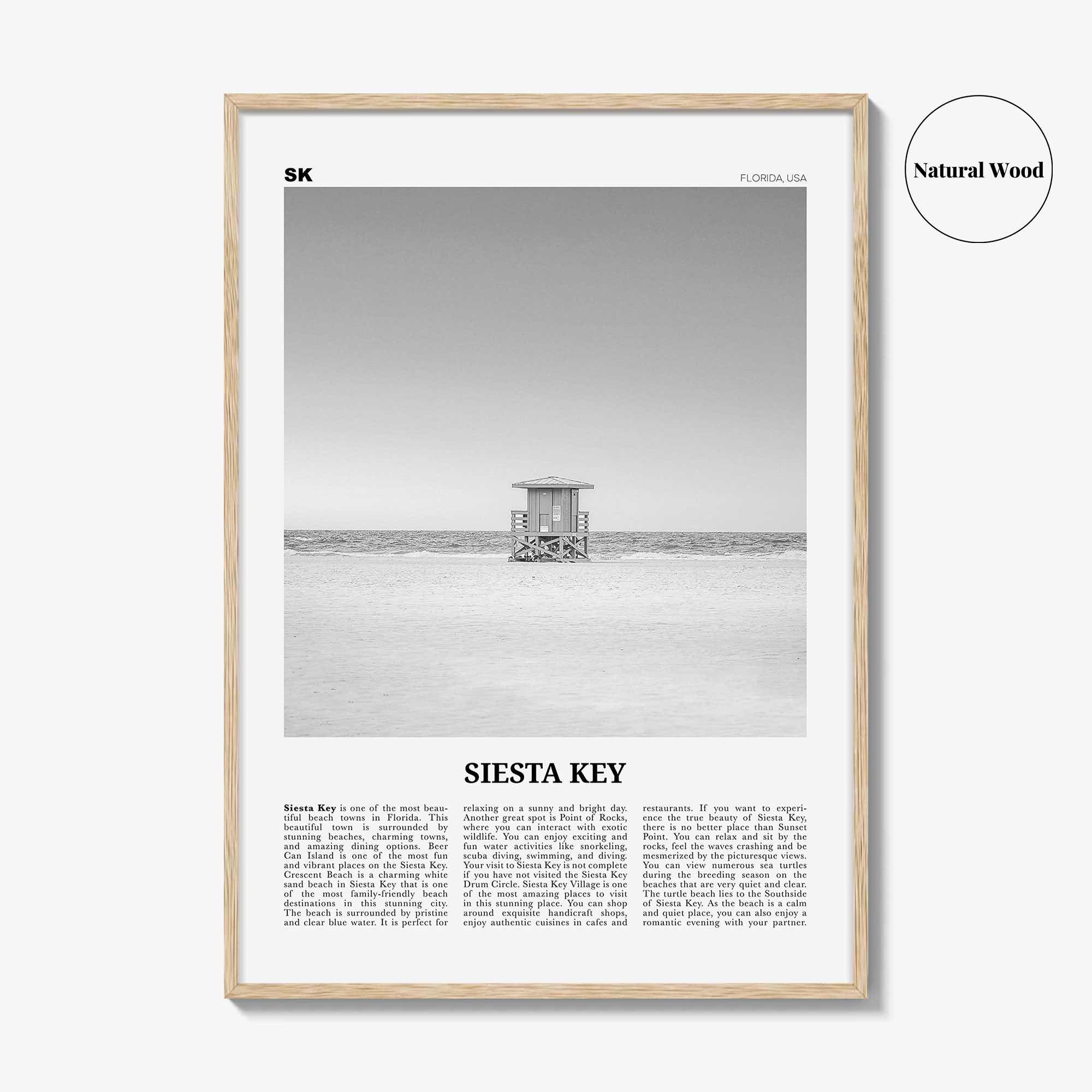 Siesta Key Print Black and White, Siesta Key Wall Art, Siesta Key Poster, Siesta Key Photo, Siesta Key Map, Florida, USA