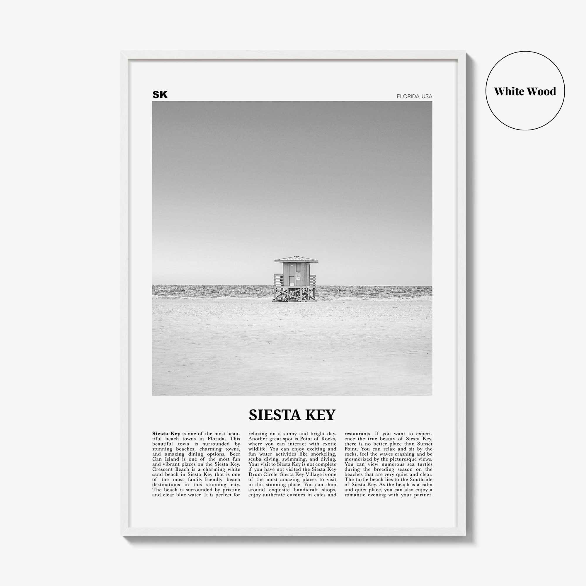 Siesta Key Print Black and White, Siesta Key Wall Art, Siesta Key Poster, Siesta Key Photo, Siesta Key Map, Florida, USA