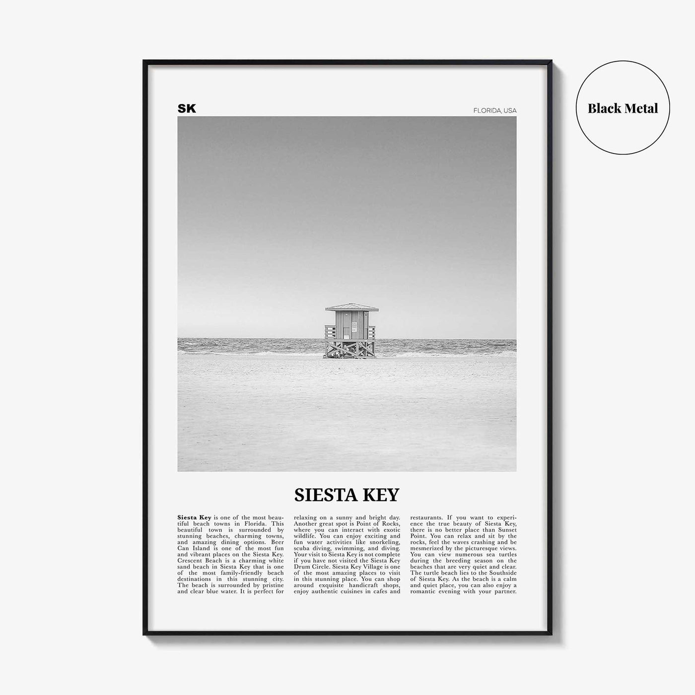 Siesta Key Print Black and White, Siesta Key Wall Art, Siesta Key Poster, Siesta Key Photo, Siesta Key Map, Florida, USA