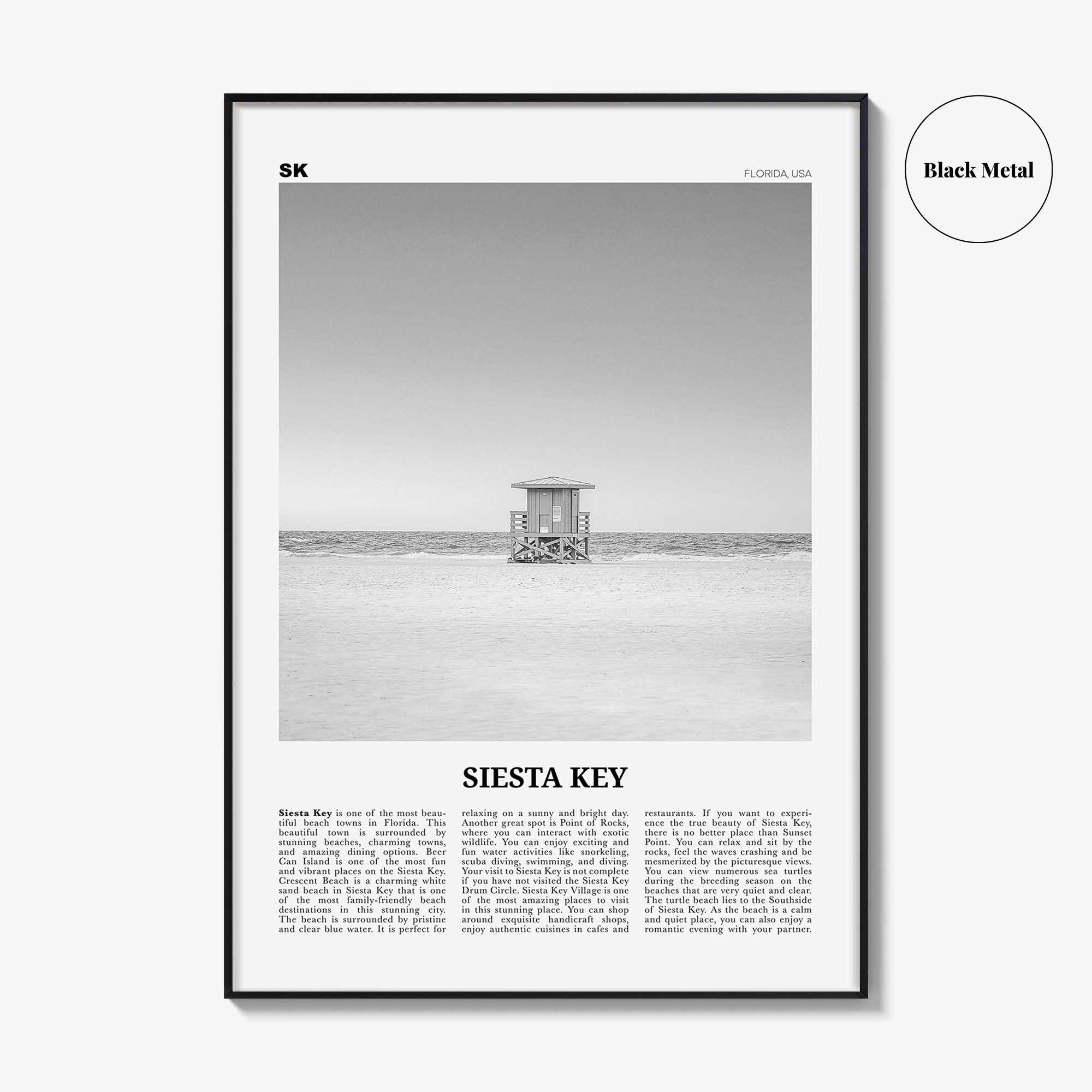 Siesta Key Print Black and White, Siesta Key Wall Art, Siesta Key Poster, Siesta Key Photo, Siesta Key Map, Florida, USA