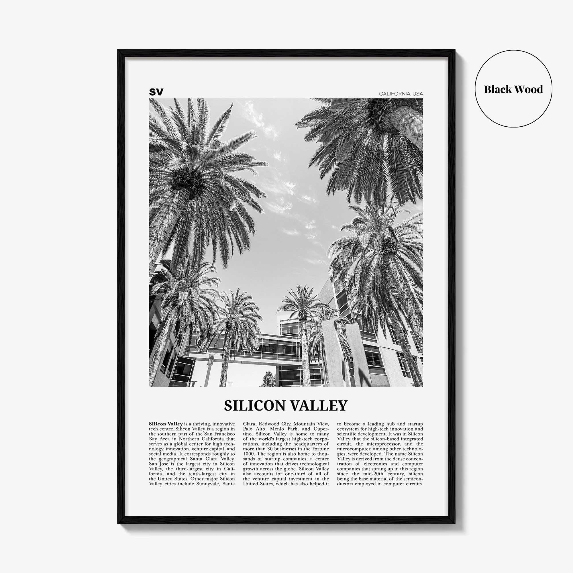 Silicon Valley Print Black and White, Silicon Valley Wall Art, Cupertino, Mountain View, California, USA, United States, North America