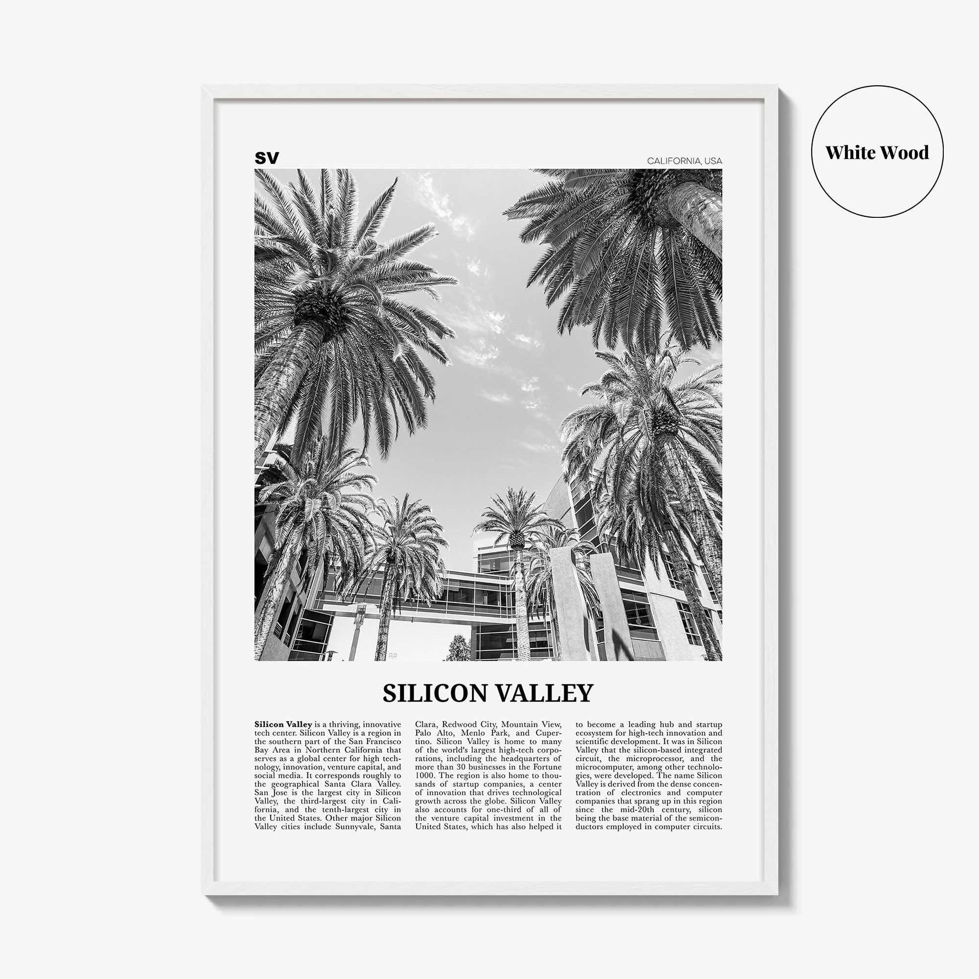 Silicon Valley Print Black and White, Silicon Valley Wall Art, Cupertino, Mountain View, California, USA, United States, North America