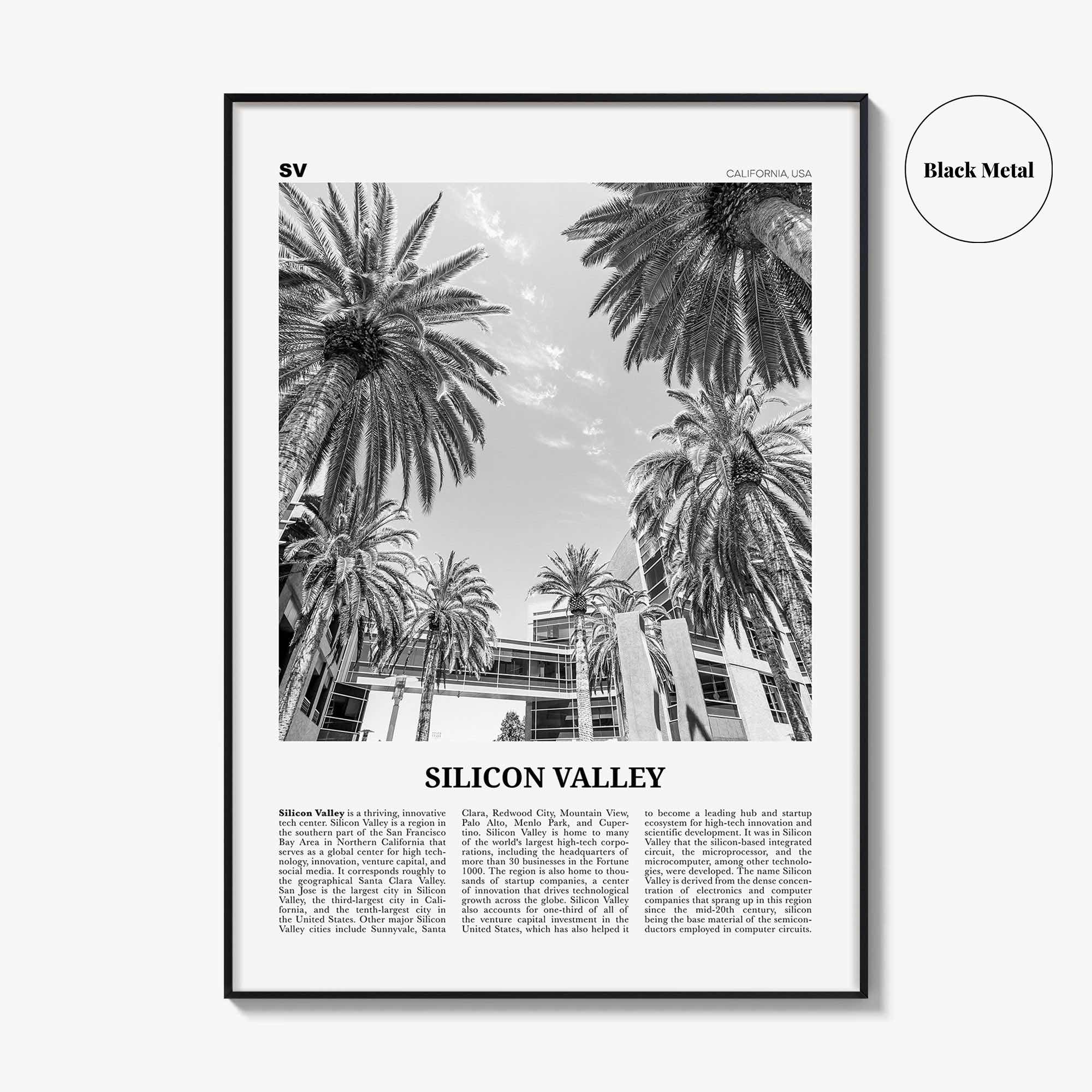 Silicon Valley Print Black and White, Silicon Valley Wall Art, Cupertino, Mountain View, California, USA, United States, North America