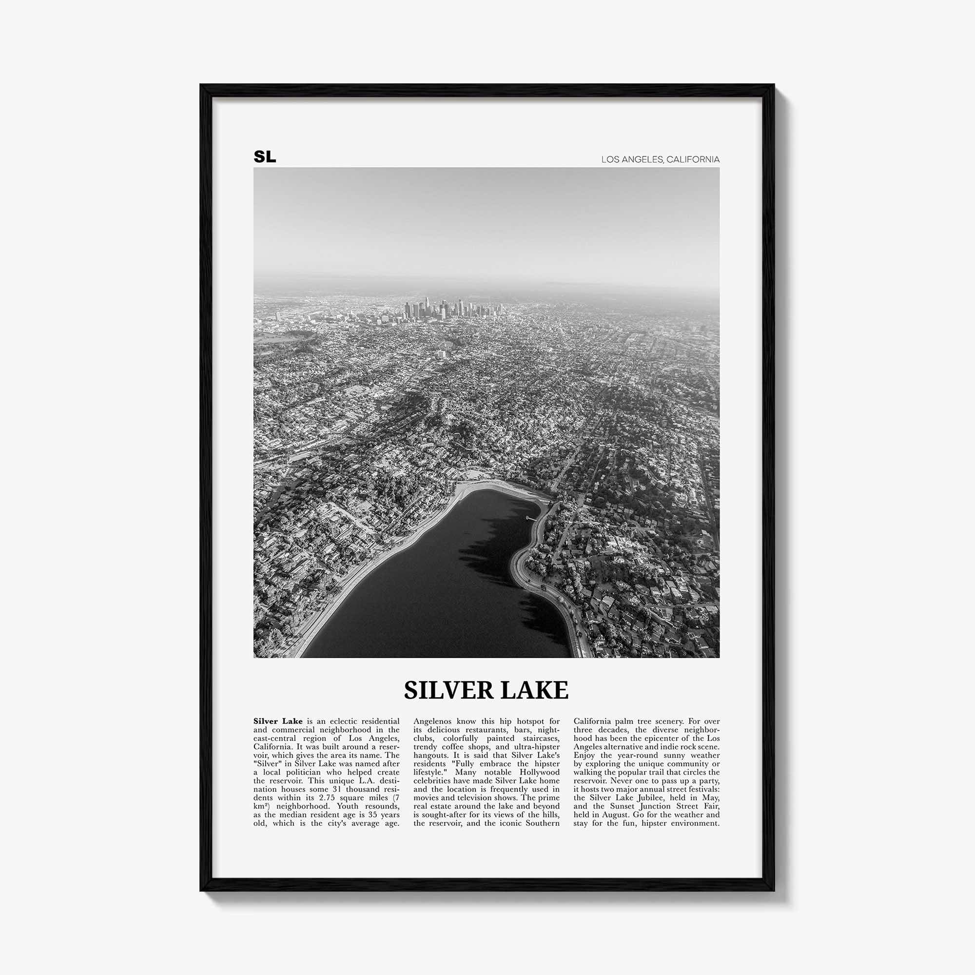 Silver Lake Print Black and White Los Angeles, Silver Lake Wall Art, Silver Lake Poster, Silver Lake Photo, California, USA, United States