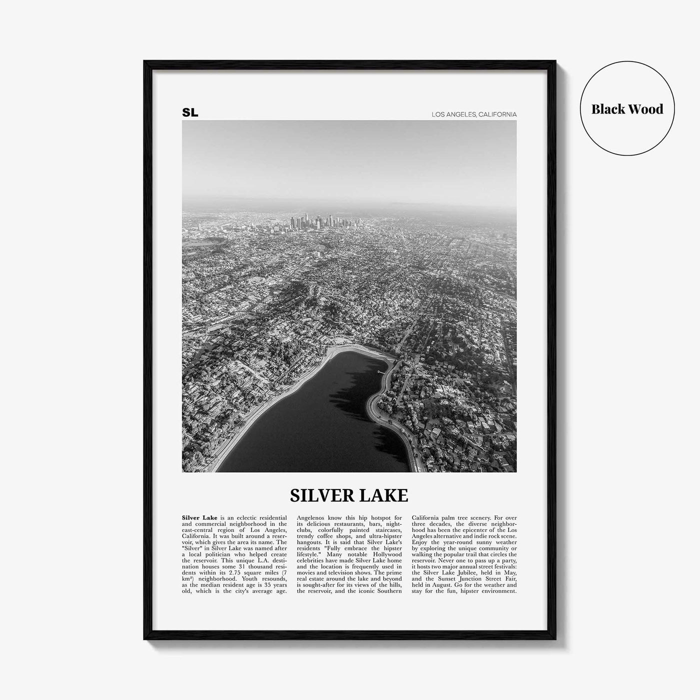 Silver Lake Print Black and White Los Angeles, Silver Lake Wall Art, Silver Lake Poster, Silver Lake Photo, California, USA, United States