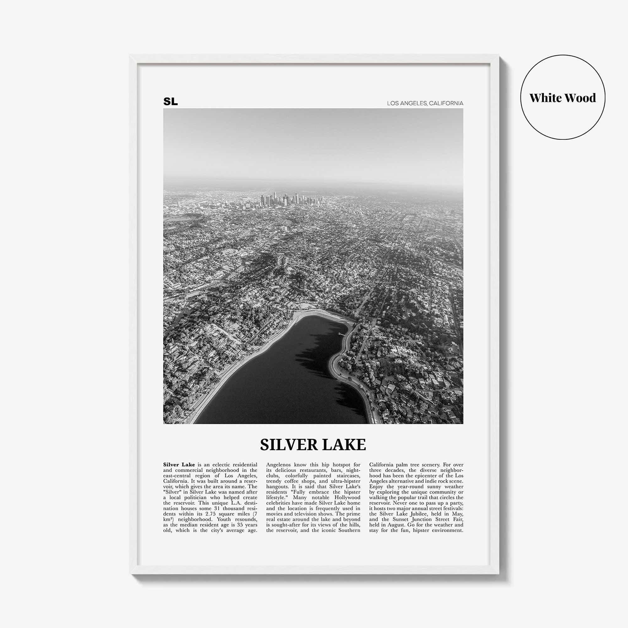 Silver Lake Print Black and White Los Angeles, Silver Lake Wall Art, Silver Lake Poster, Silver Lake Photo, California, USA, United States