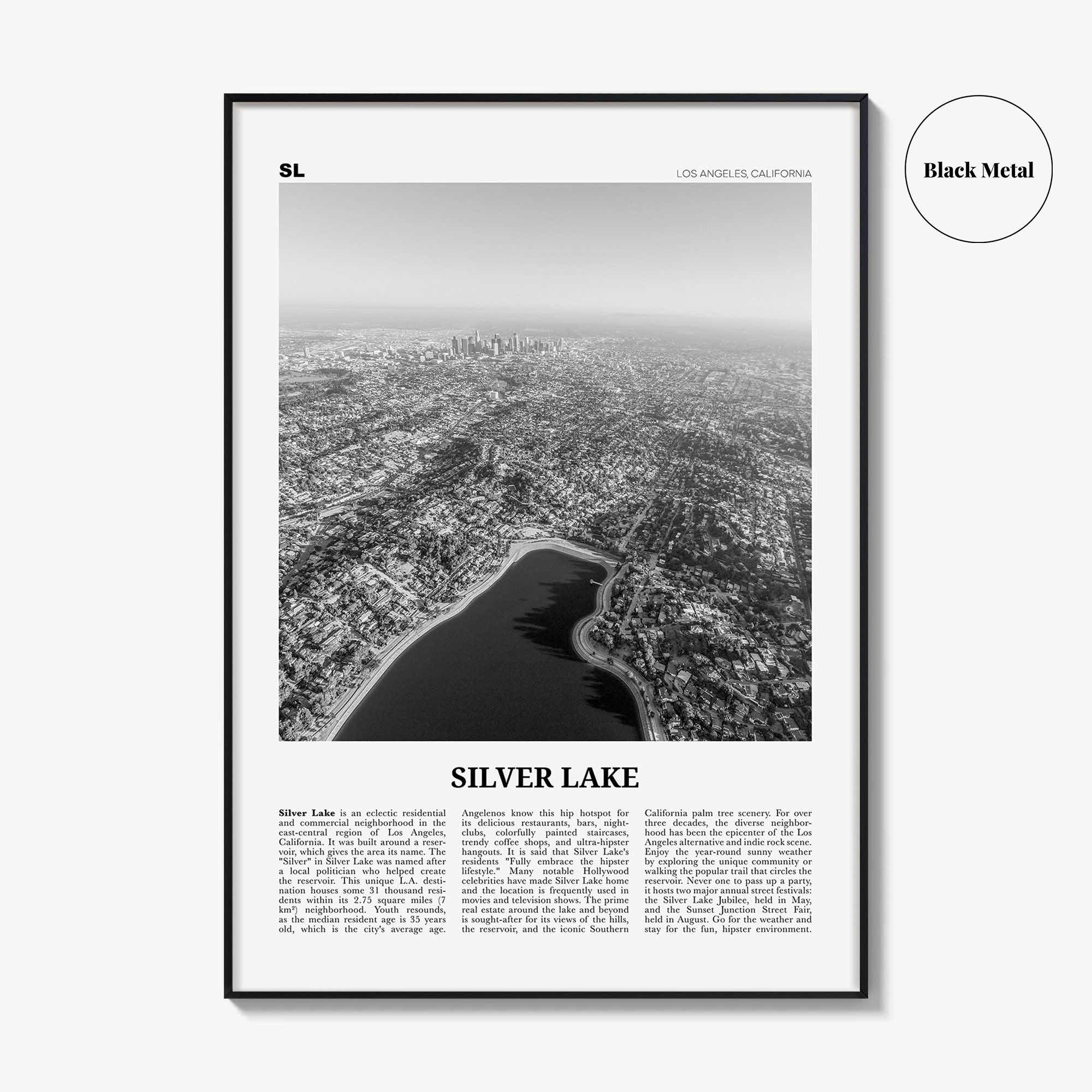 Silver Lake Print Black and White Los Angeles, Silver Lake Wall Art, Silver Lake Poster, Silver Lake Photo, California, USA, United States