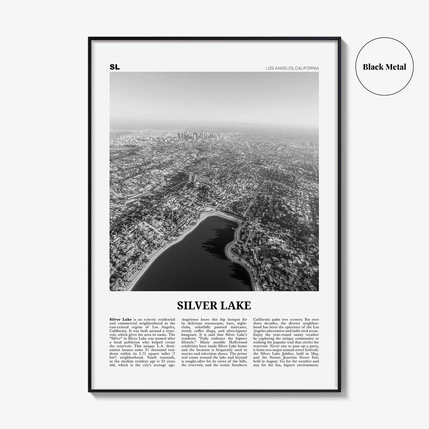 Silver Lake Print Black and White Los Angeles, Silver Lake Wall Art, Silver Lake Poster, Silver Lake Photo, California, USA, United States