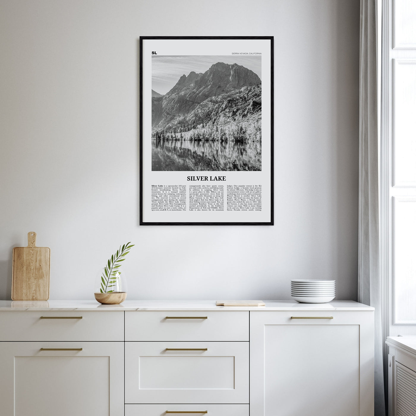 Silver Lake, Sierra Nevada Travel B&W Poster