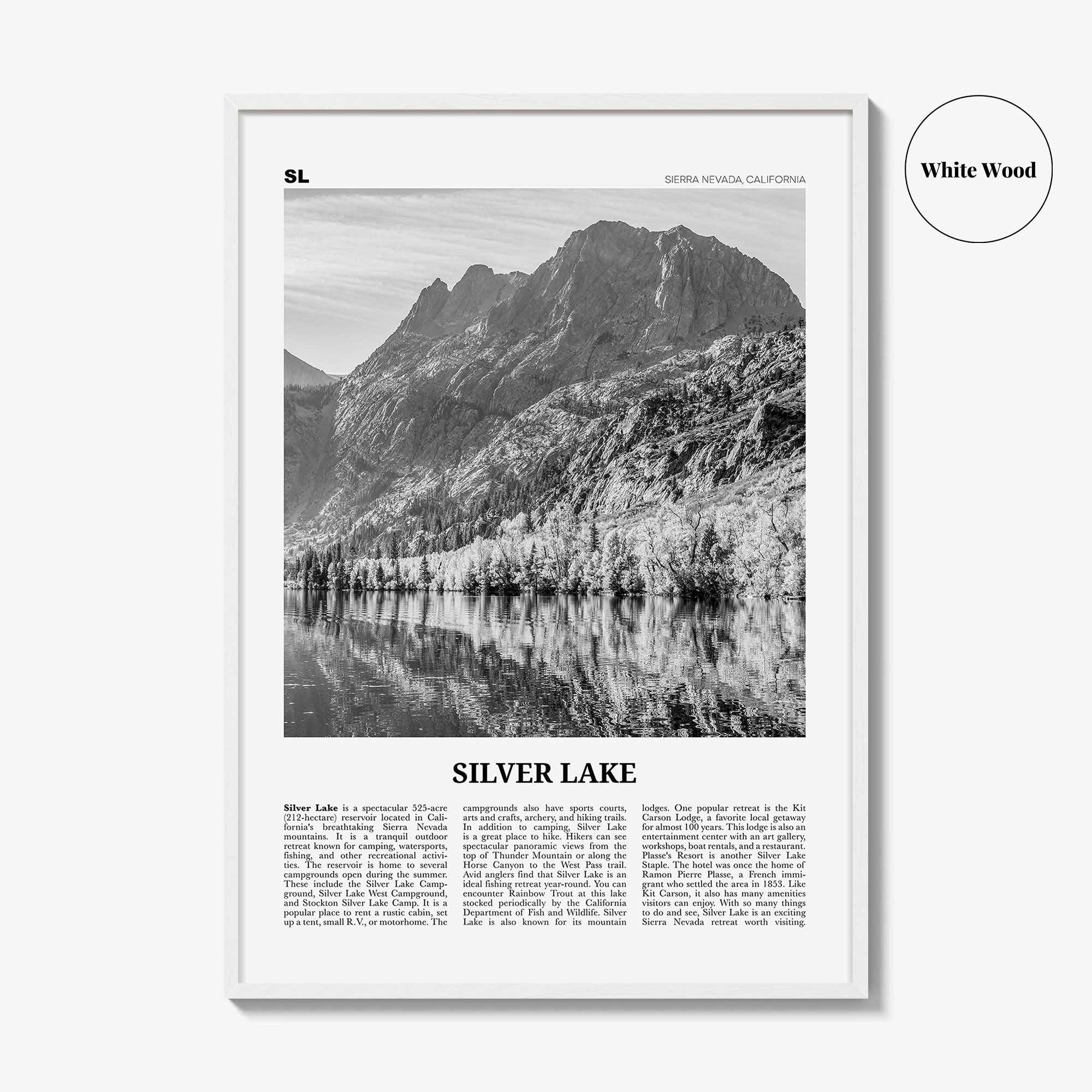 Silver Lake Print Black and White Sierra Nevada, Silver Lake Wall Art, Silver Lake Poster, Silver Lake Photo, Silver Lake Décor, California